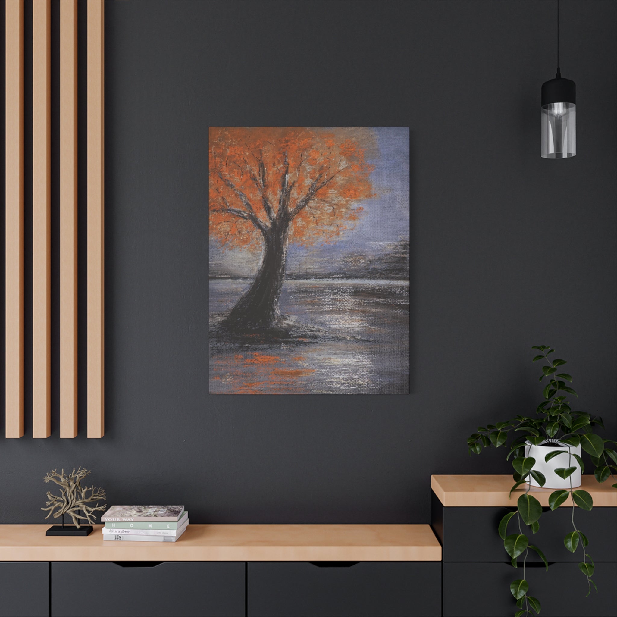 Autumn Solitude Matte Canvas Wall Art — Orange Tree Landscape, Stretched 1.25"