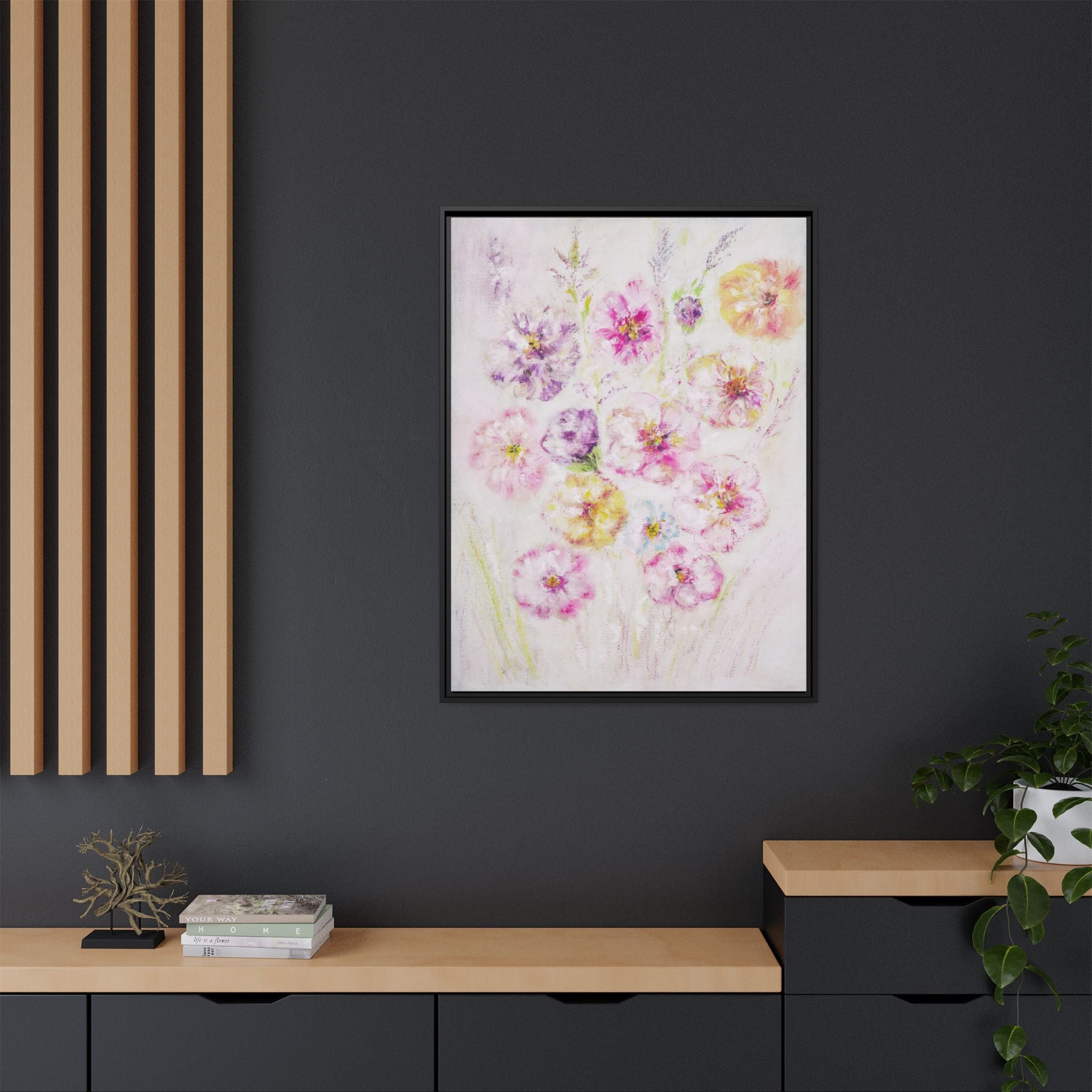 Framed Floral Canvas Print — Soft Pastel Bouquet Wall Art