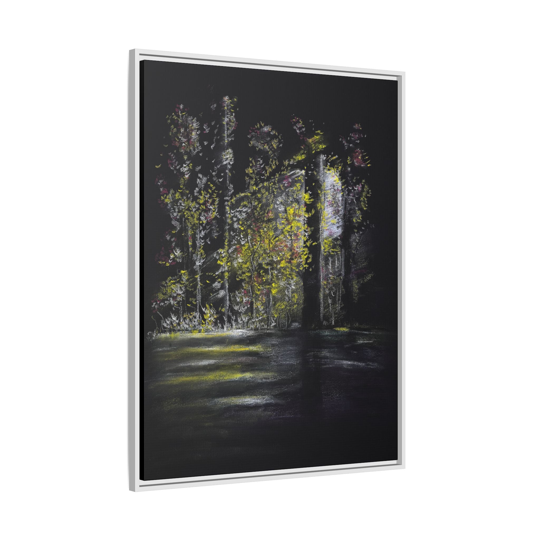 Framed Matte Canvas Forest Nightscape – Moody Woodland Wall Art