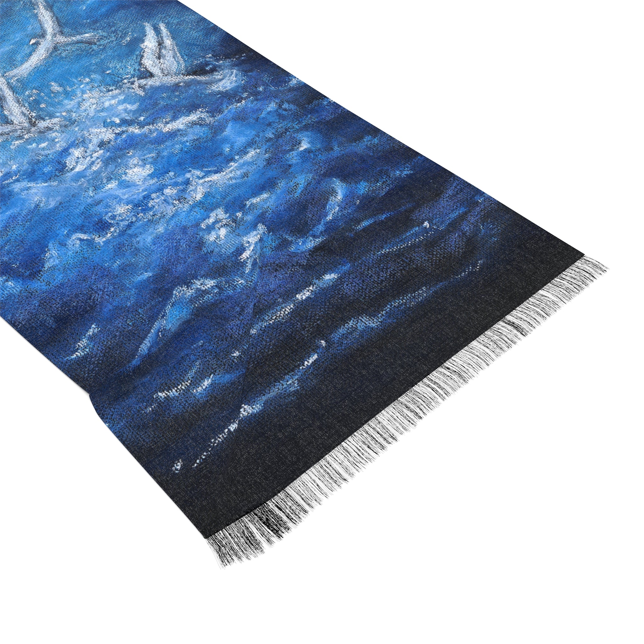 Moonlit White Birds Woven Scarf — Blue Ocean Art Scarf