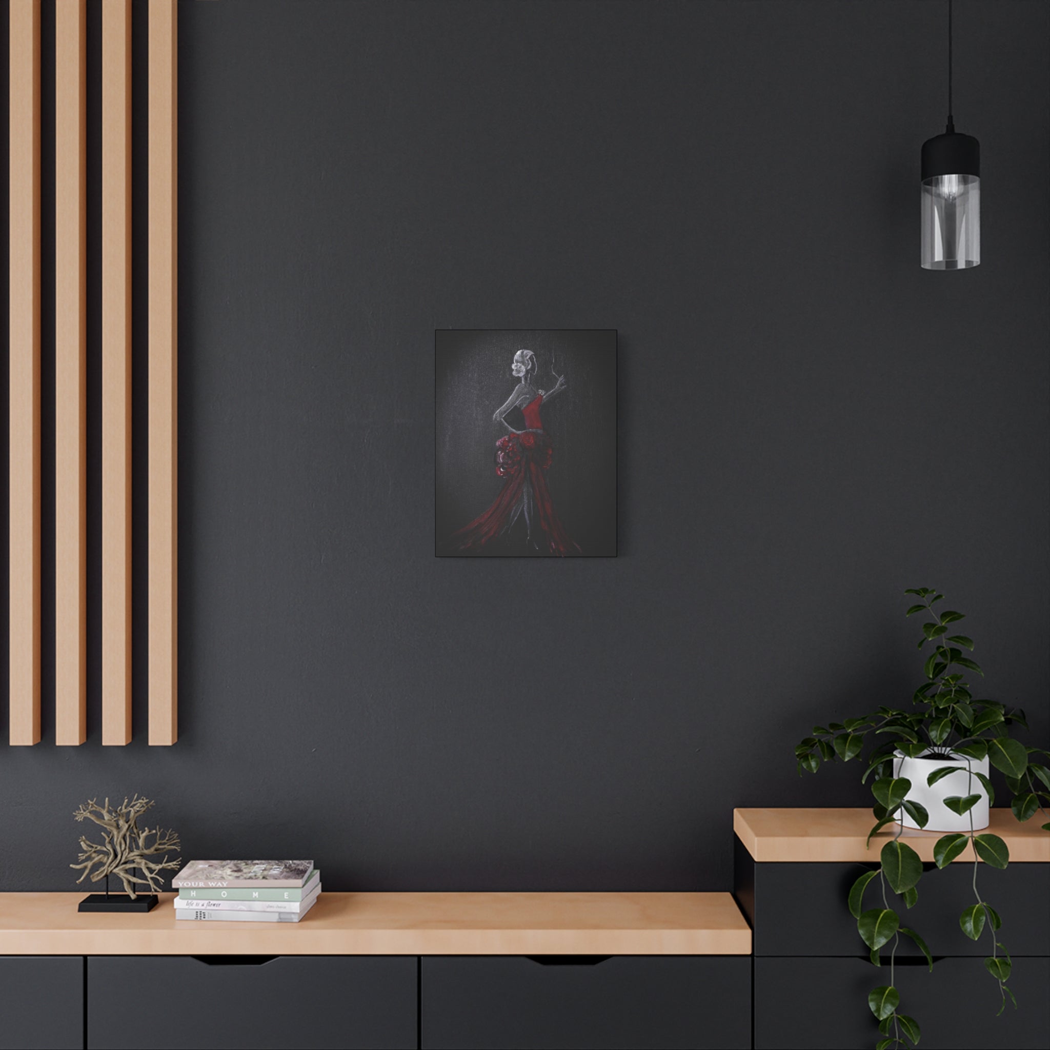 Flamenco Dancer Red Dress Canvas Art — Matte Stretched Wall Painting