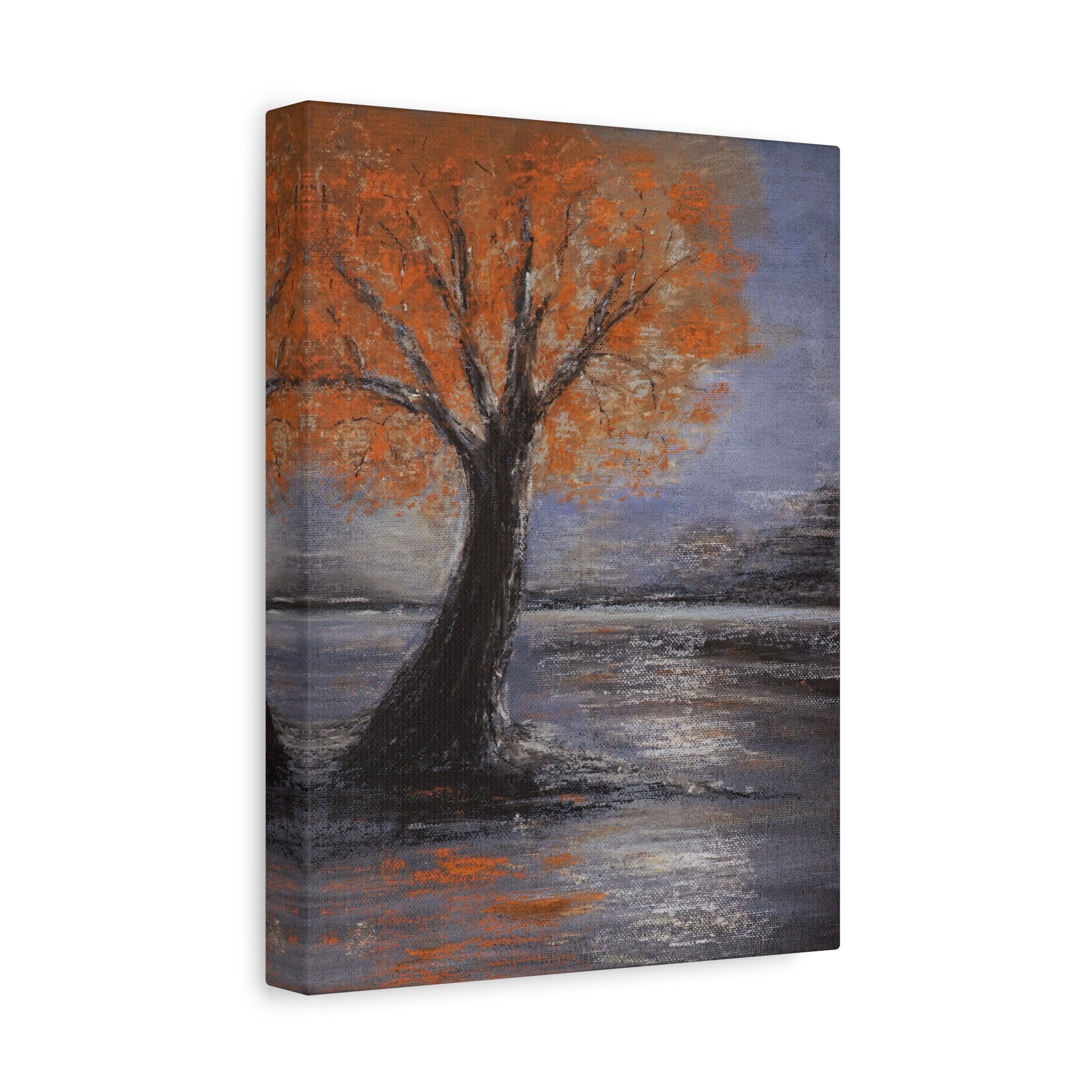Autumn Solitude Matte Canvas Wall Art — Orange Tree Landscape, Stretched 1.25"