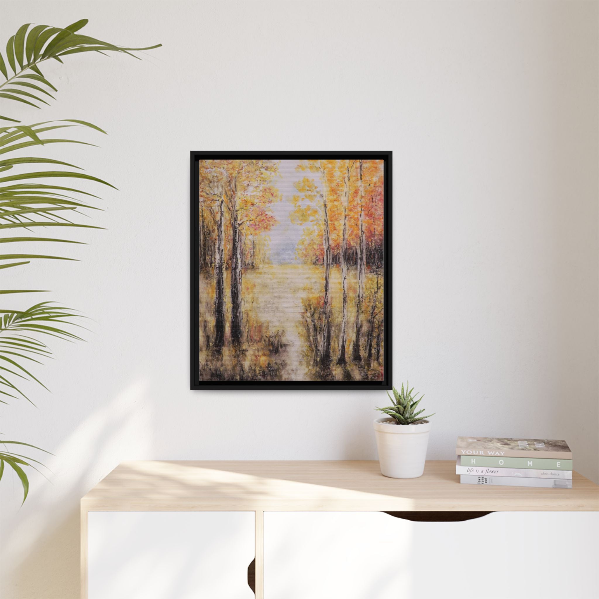 Golden Trees Landscape - Framed Canvas Art