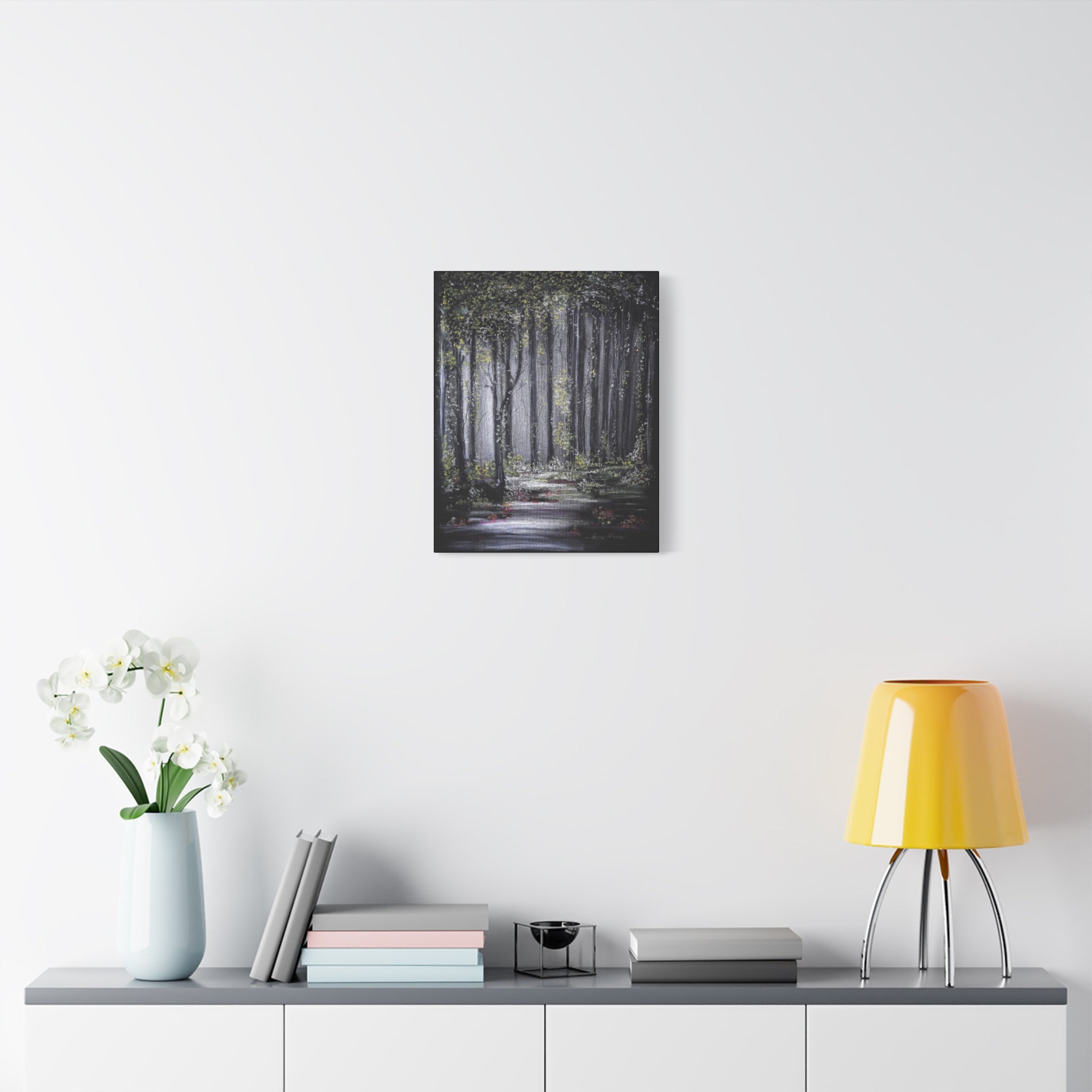 Forest Path Matte Canvas Wall Art — Moody Woodland Landscape, Stretched 1.25"