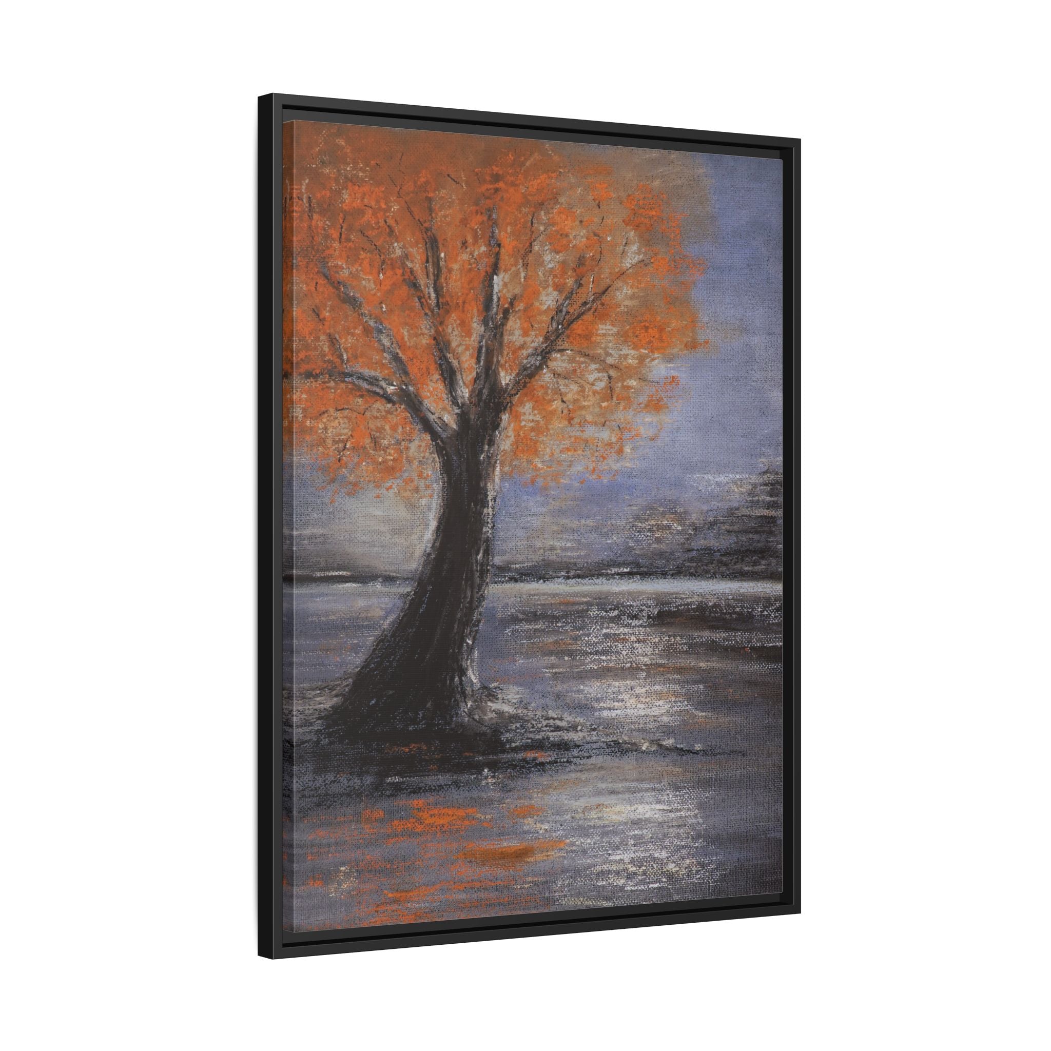 Framed Autumn Tree Canvas Print — Orange Tree Landscape Wall Art