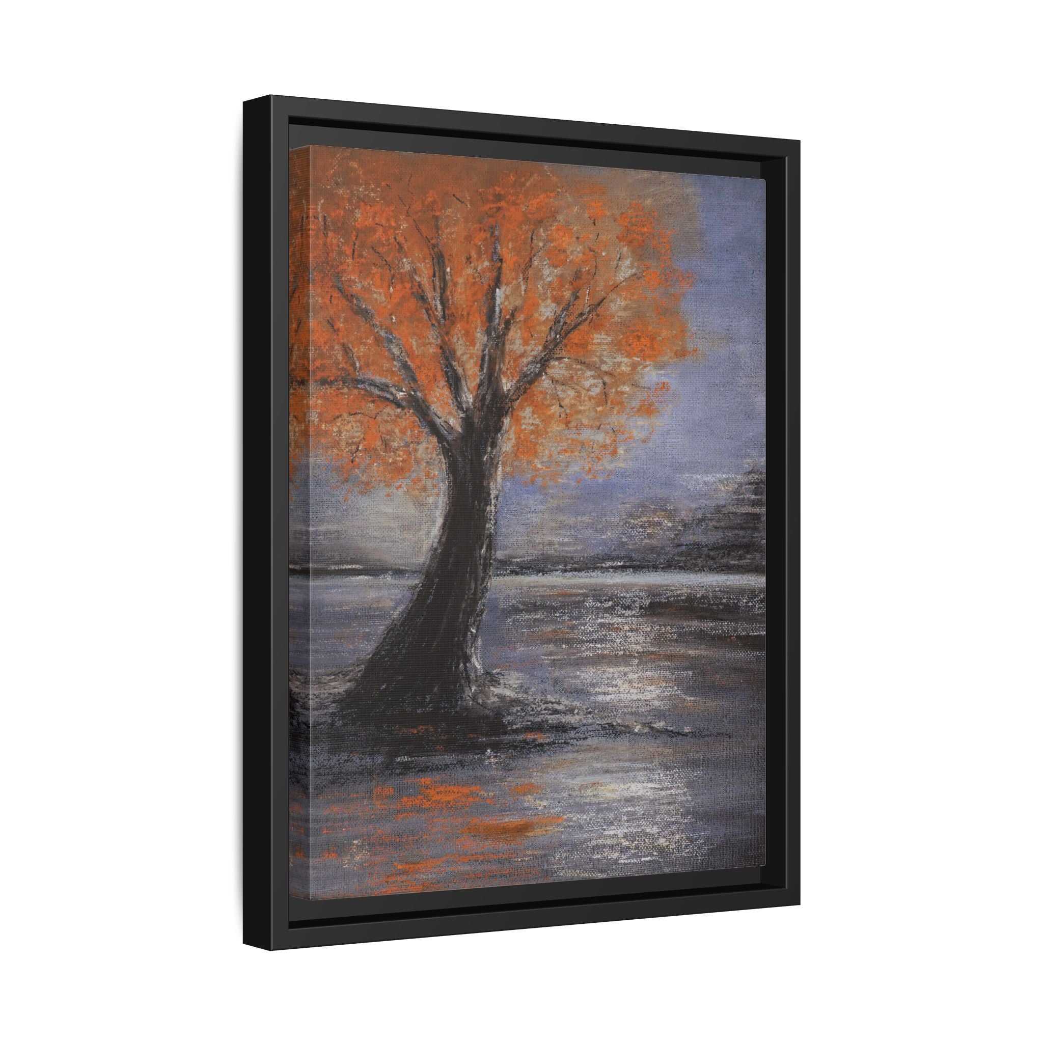 Framed Autumn Tree Canvas Print — Orange Tree Landscape Wall Art