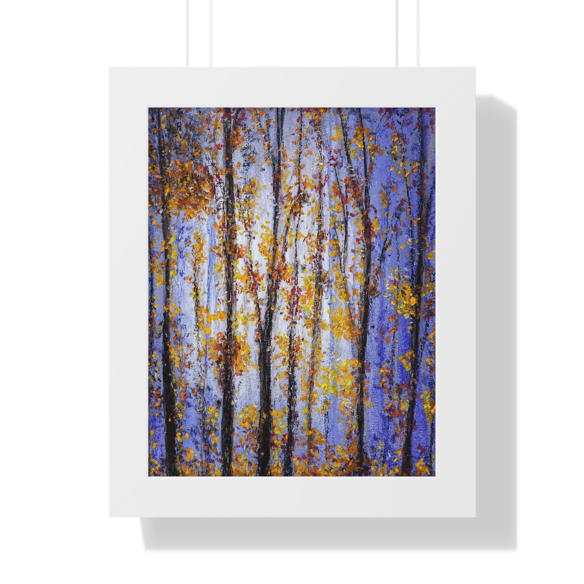 Autumn Birch Forest Framed Vertical Poster — Fall Trees Wall Art