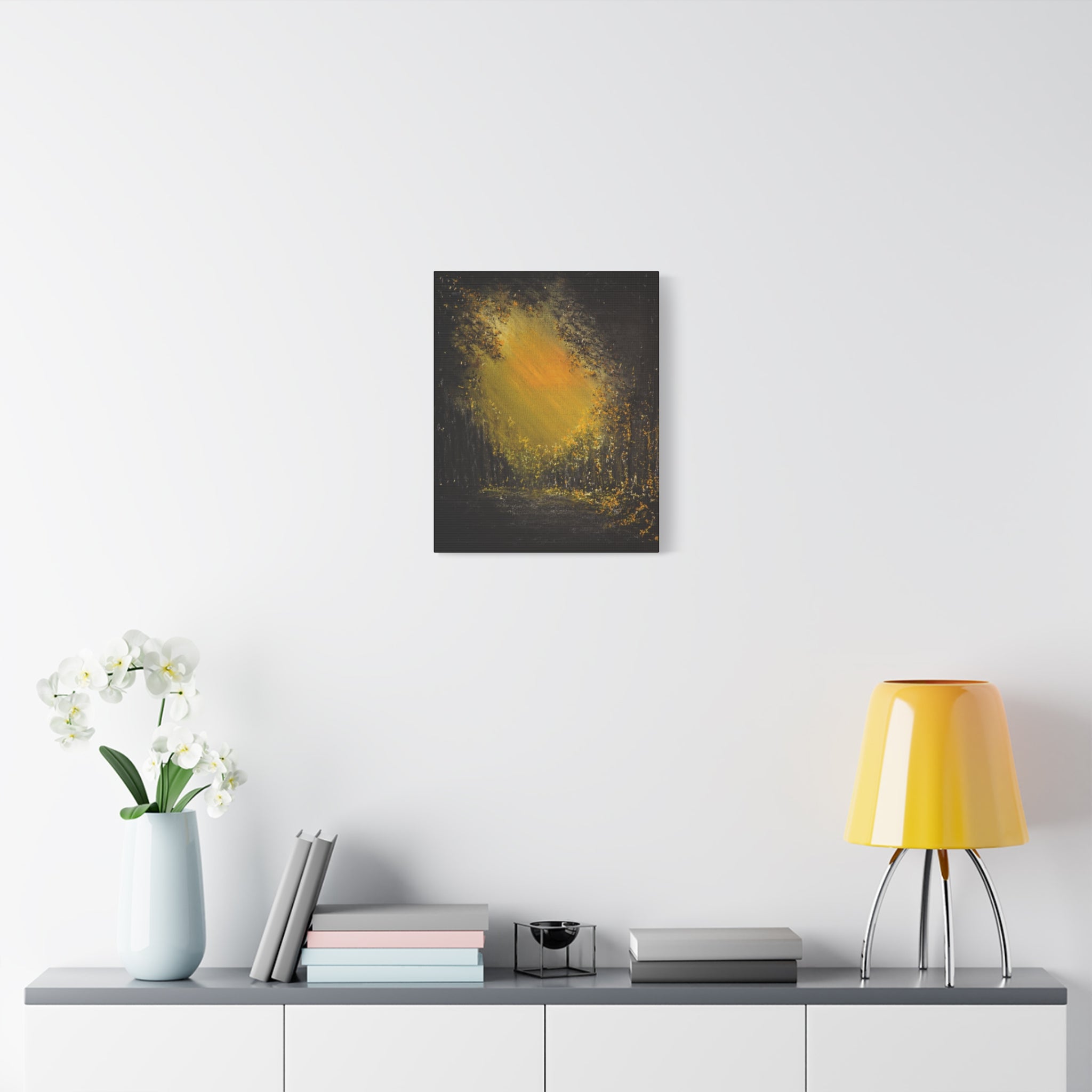 Abstract GoldenForest Glow Matte Canvas Art – Stretched Wall Painting
