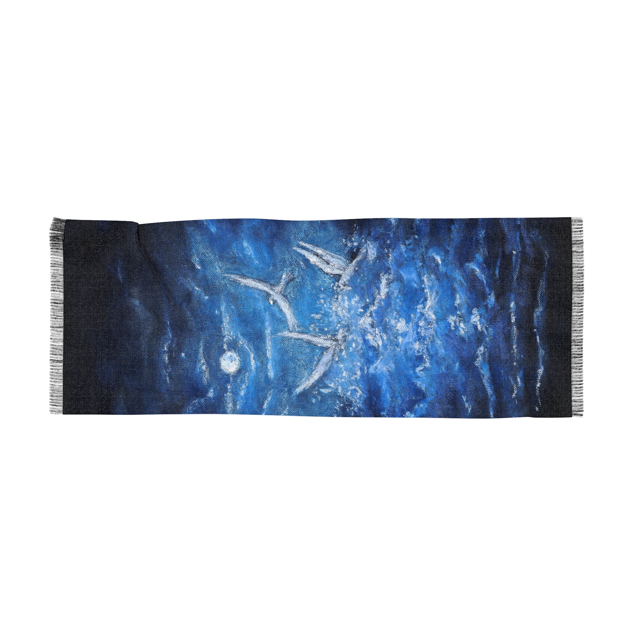 Moonlit White Birds Woven Scarf — Blue Ocean Art Scarf