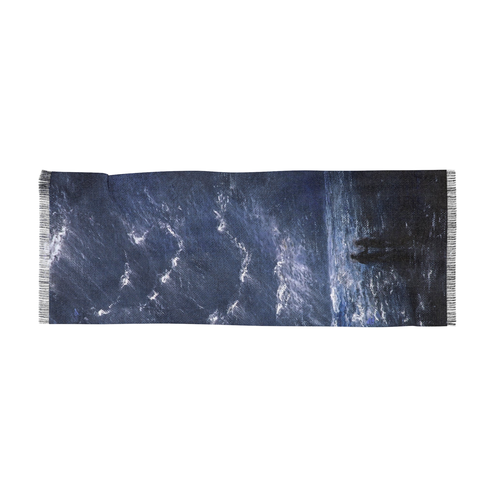 Ocean Nightscape Scarf — Moody Seascape Wrap with Lone Figure
