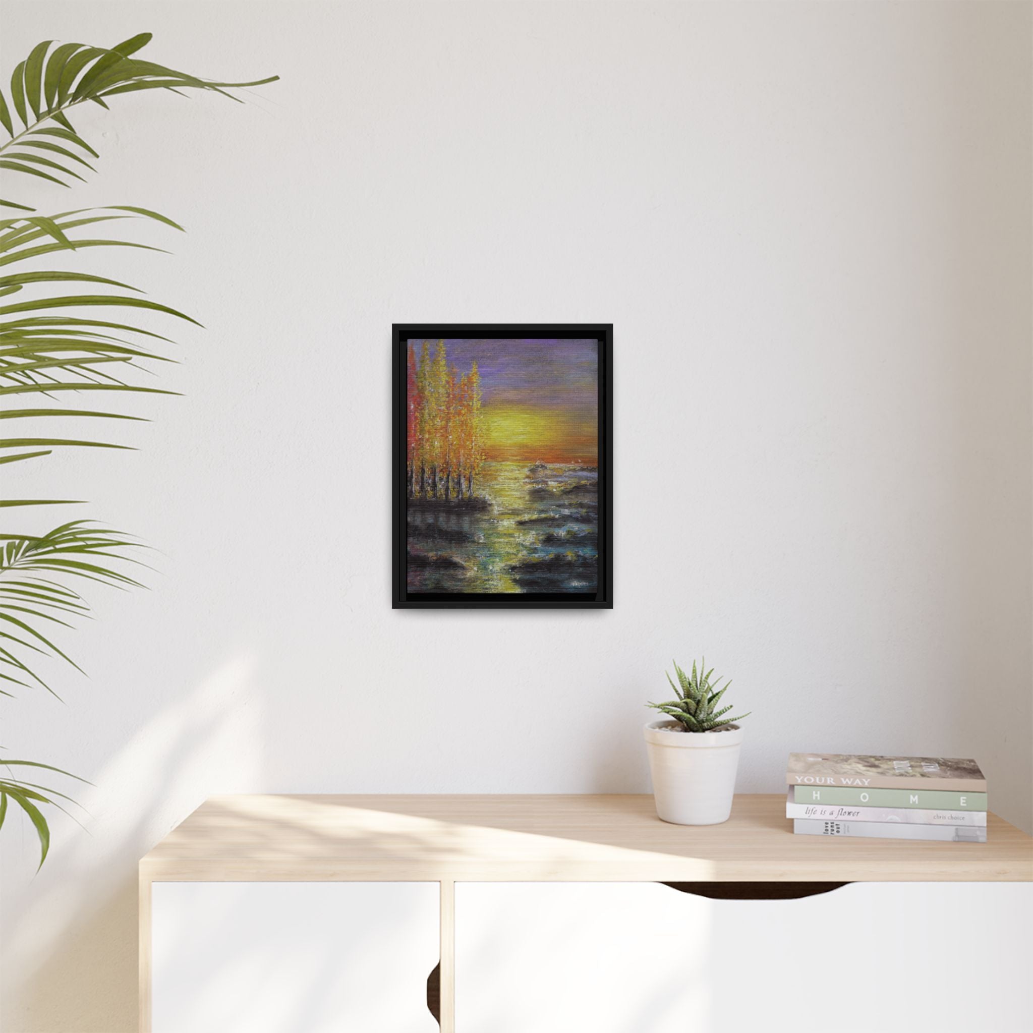 Tranquil Sunset Lake - Framed Matte Canvas Art Print