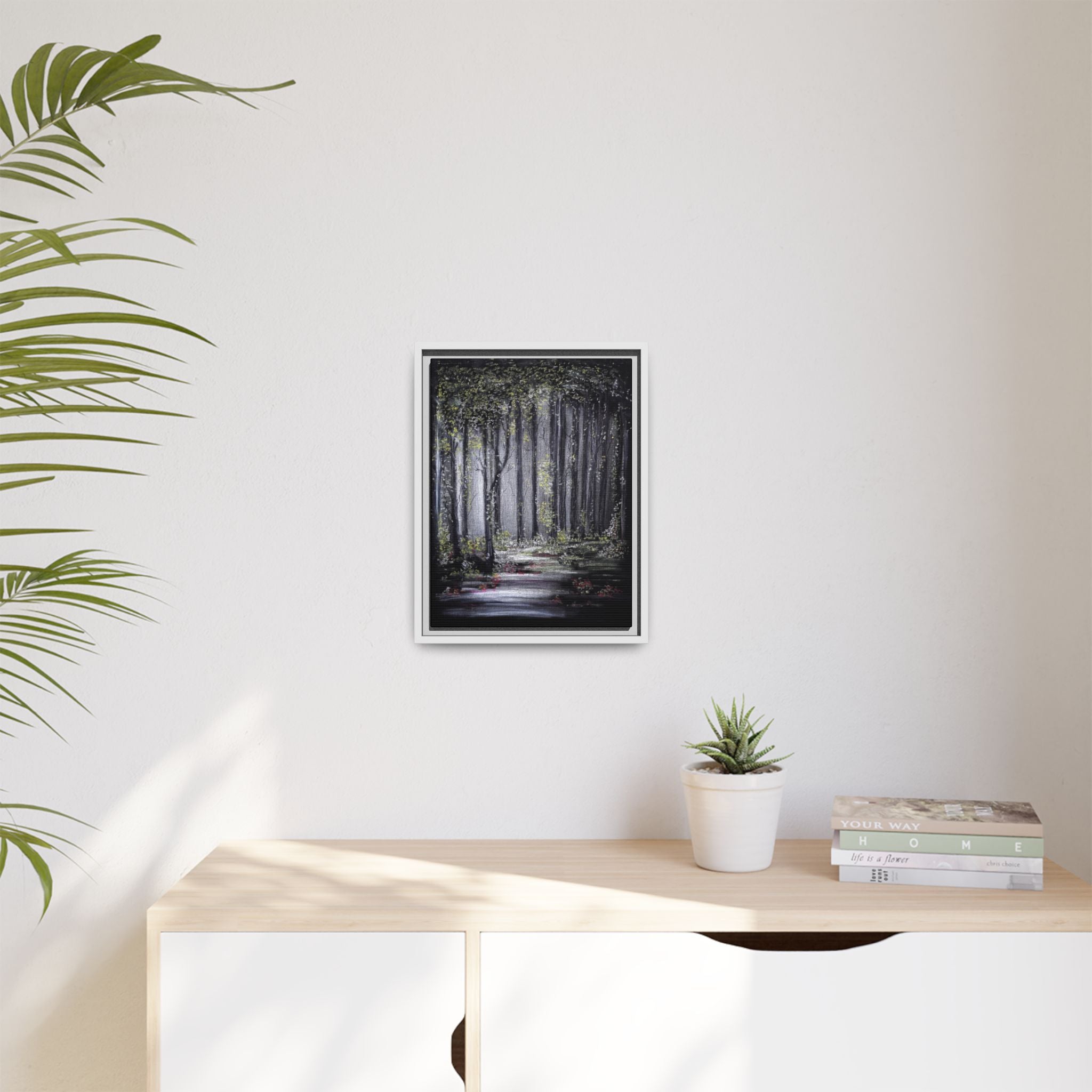 Framed Forest Path Matte Canvas Print — Serene Woodland Wall Art
