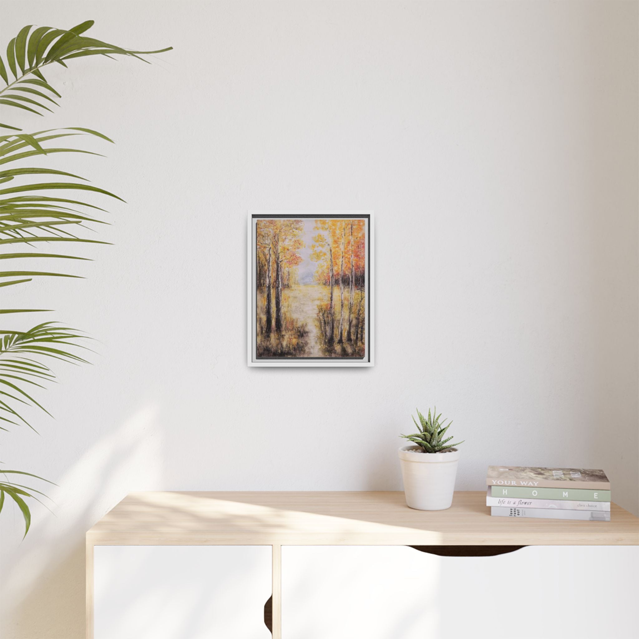 Golden Trees Landscape - Framed Canvas Art