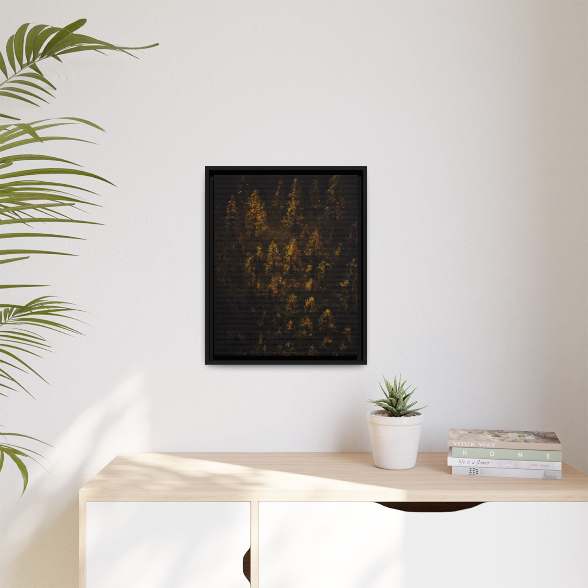 Framed Matte Canvas Forest Print — Golden Autumn Trees Wall Art