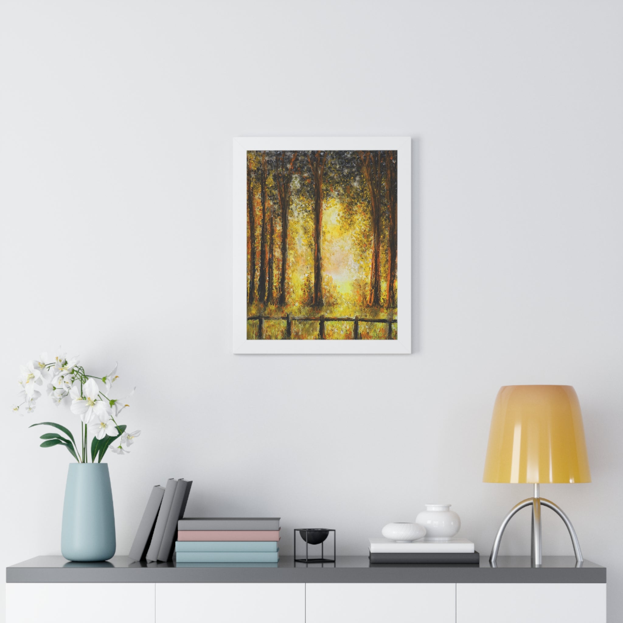 Framed Poster - Golden Forest Sunrise Art Print