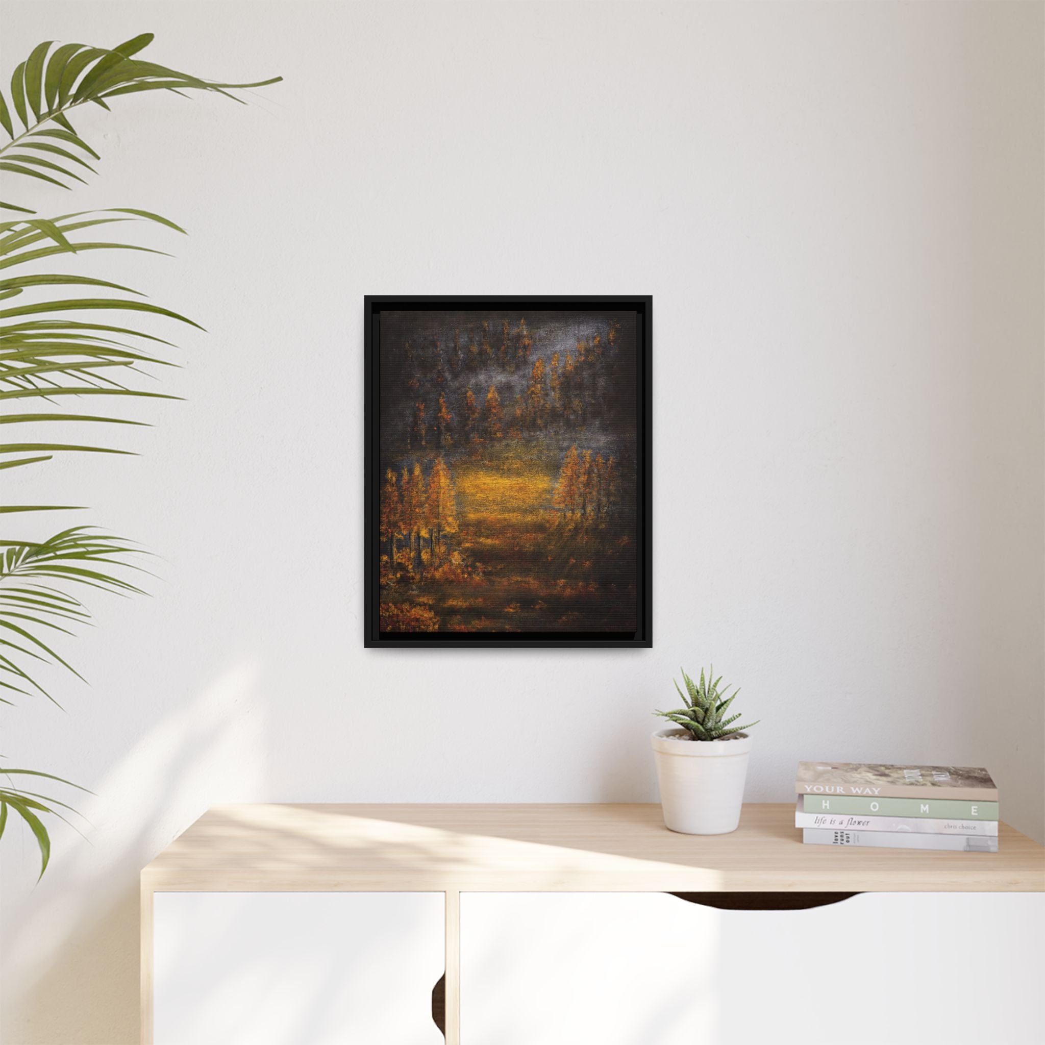 Autumn Glow Landscape - Framed Matte Canvas Wall Art