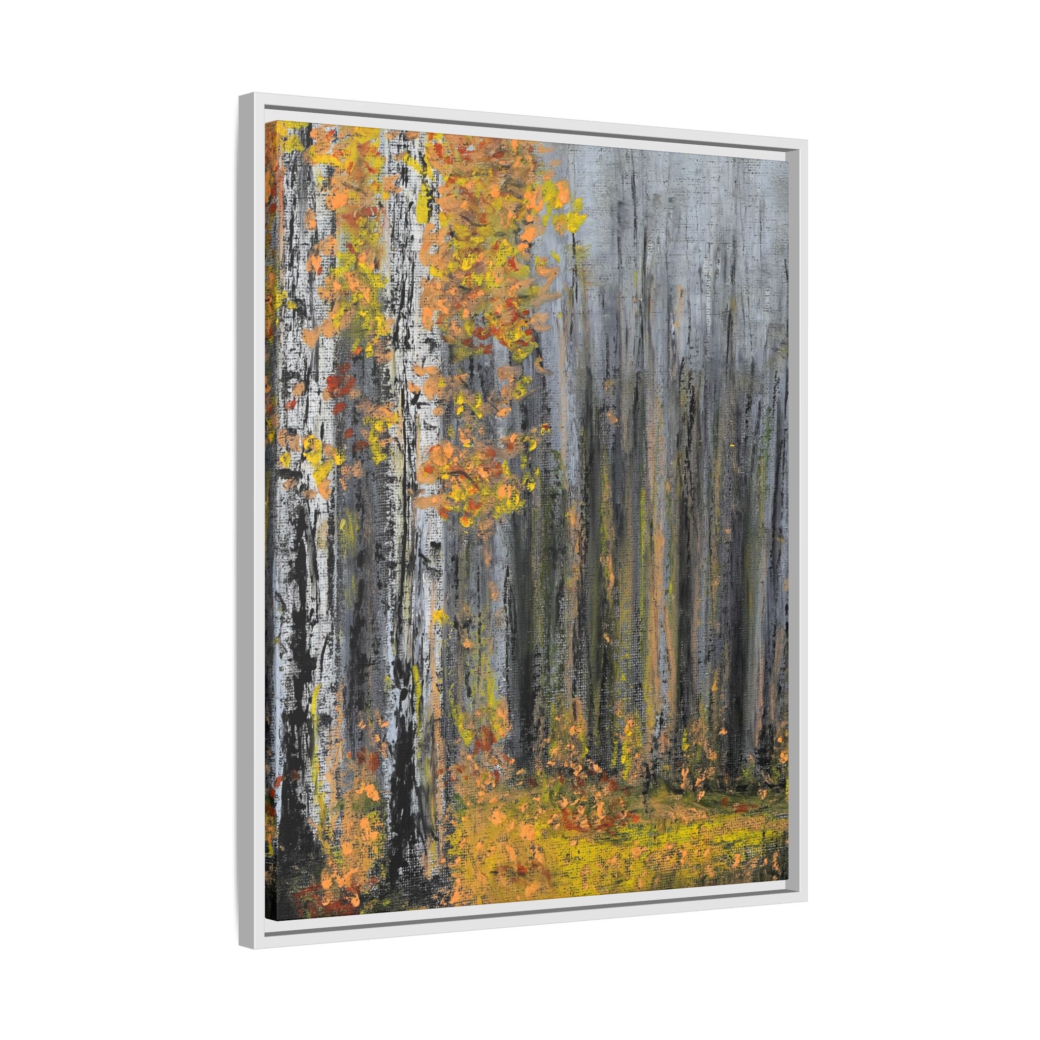 Framed Matte Canvas Print — Autumn Birch Forest Wall Art