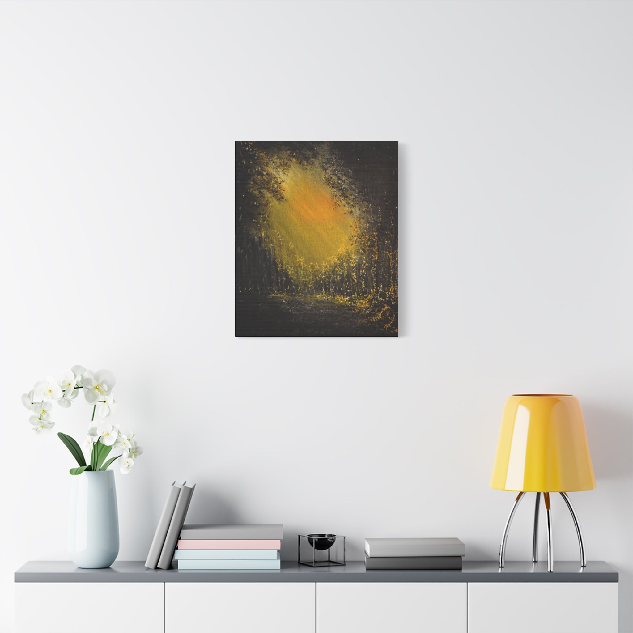 Abstract GoldenForest Glow Matte Canvas Art – Stretched Wall Painting
