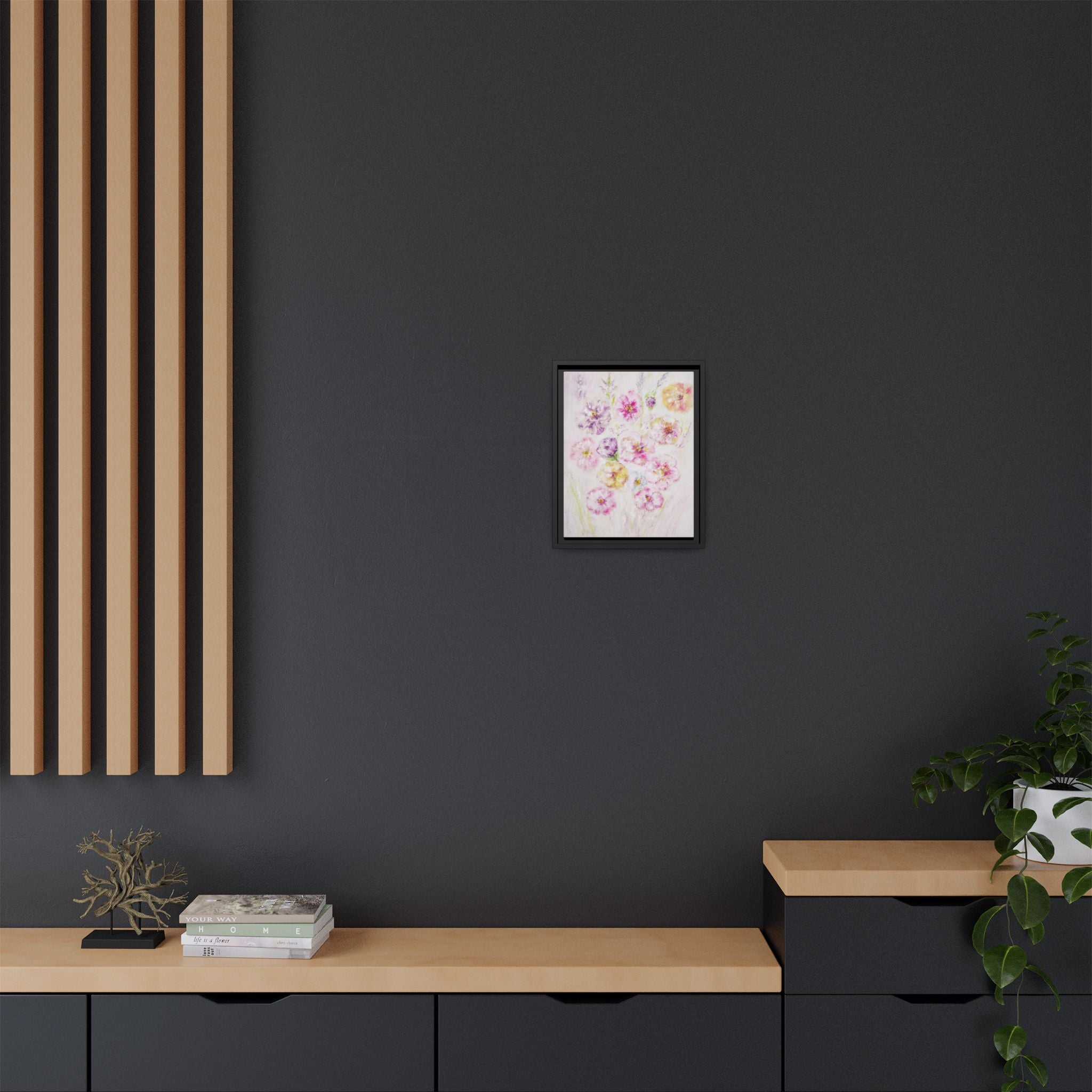 Framed Floral Canvas Print — Soft Pastel Bouquet Wall Art