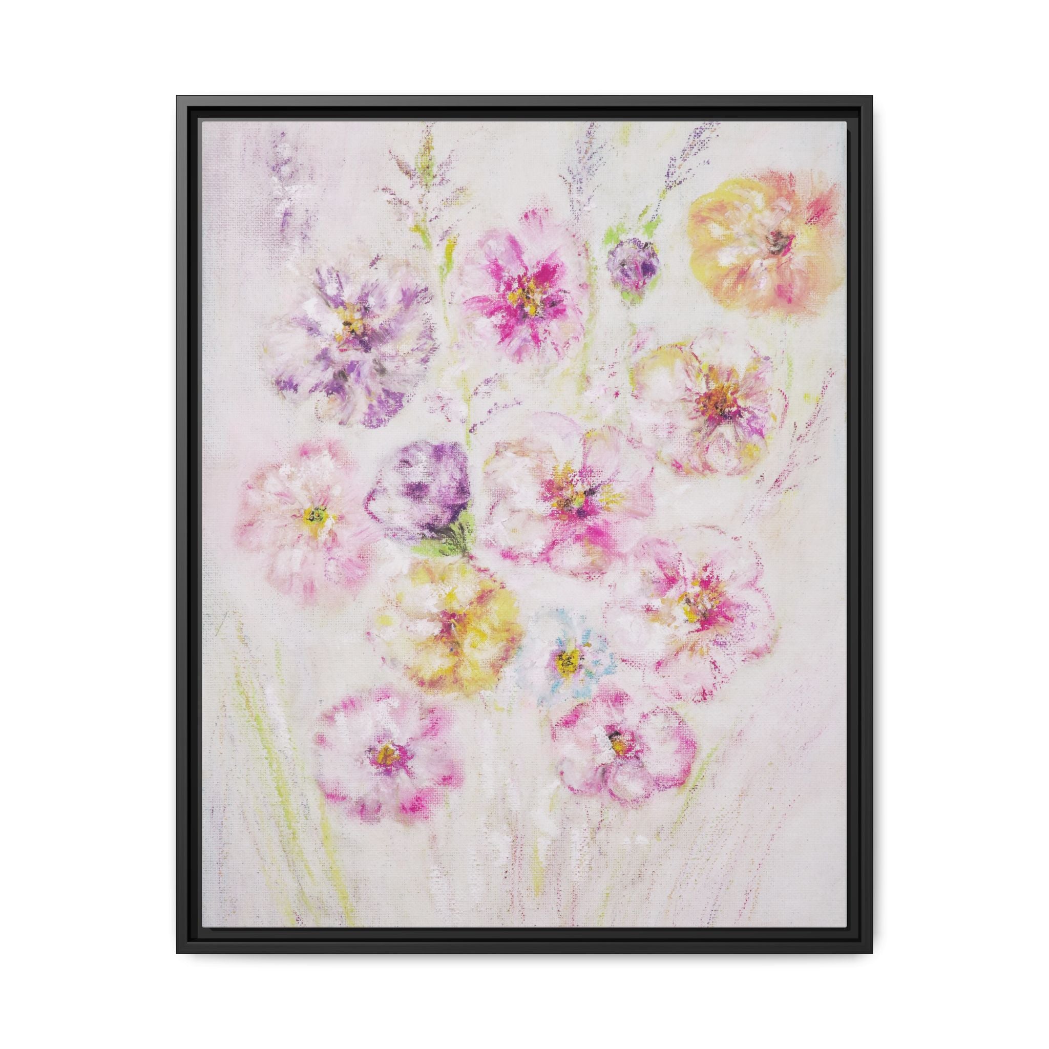 Framed Floral Canvas Print — Soft Pastel Bouquet Wall Art