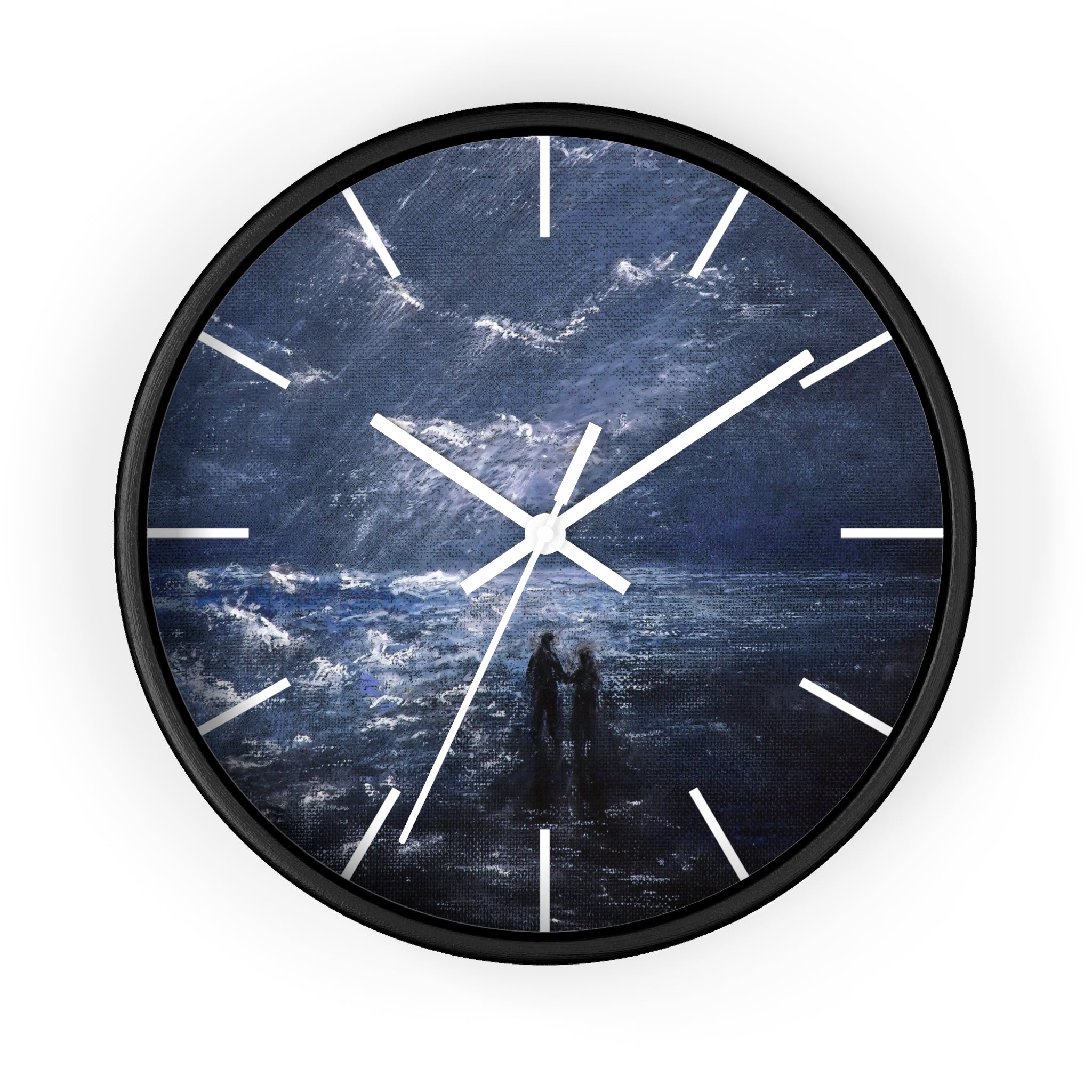 Wall Clock — Moody Ocean Nightscape Clock with Silhouetted Couple