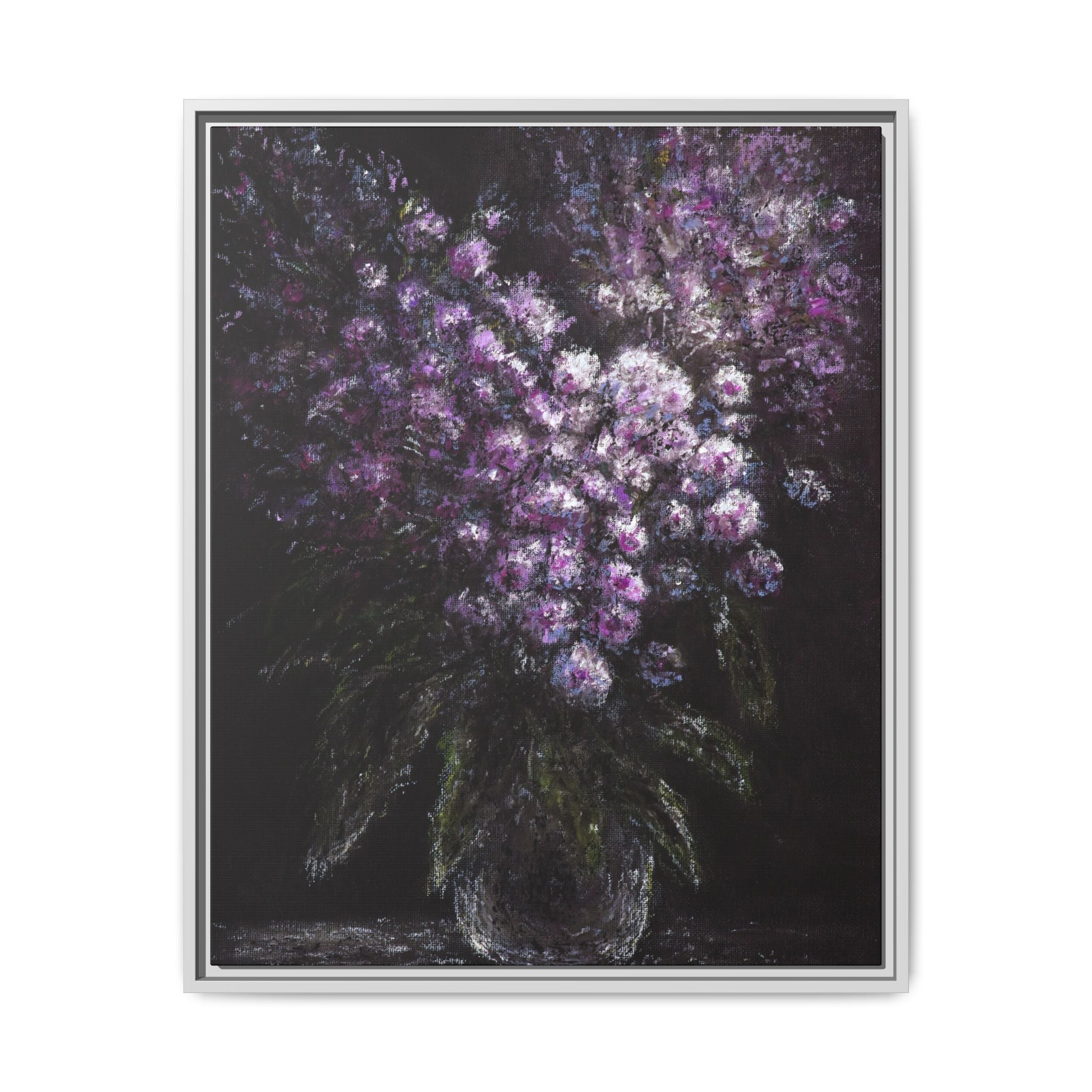Framed Matte Canvas: Moody Purple Floral Bouquet Wall Art