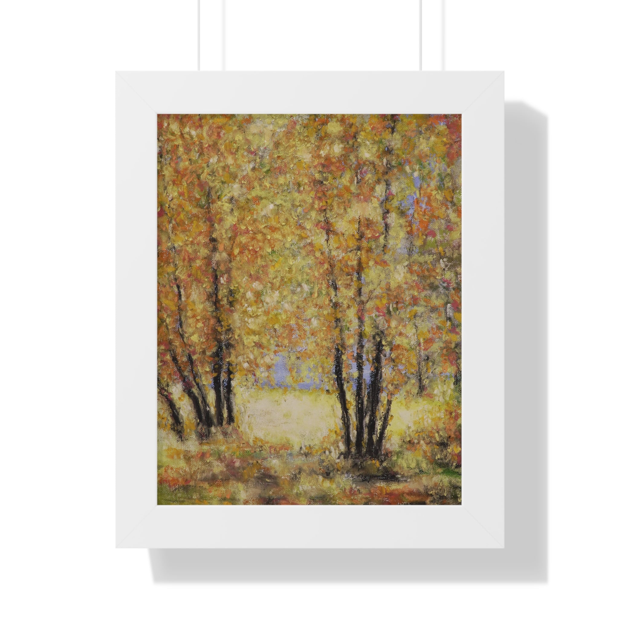 Autumn Grove Framed Poster — Vertical Fall Landscape Wall Art