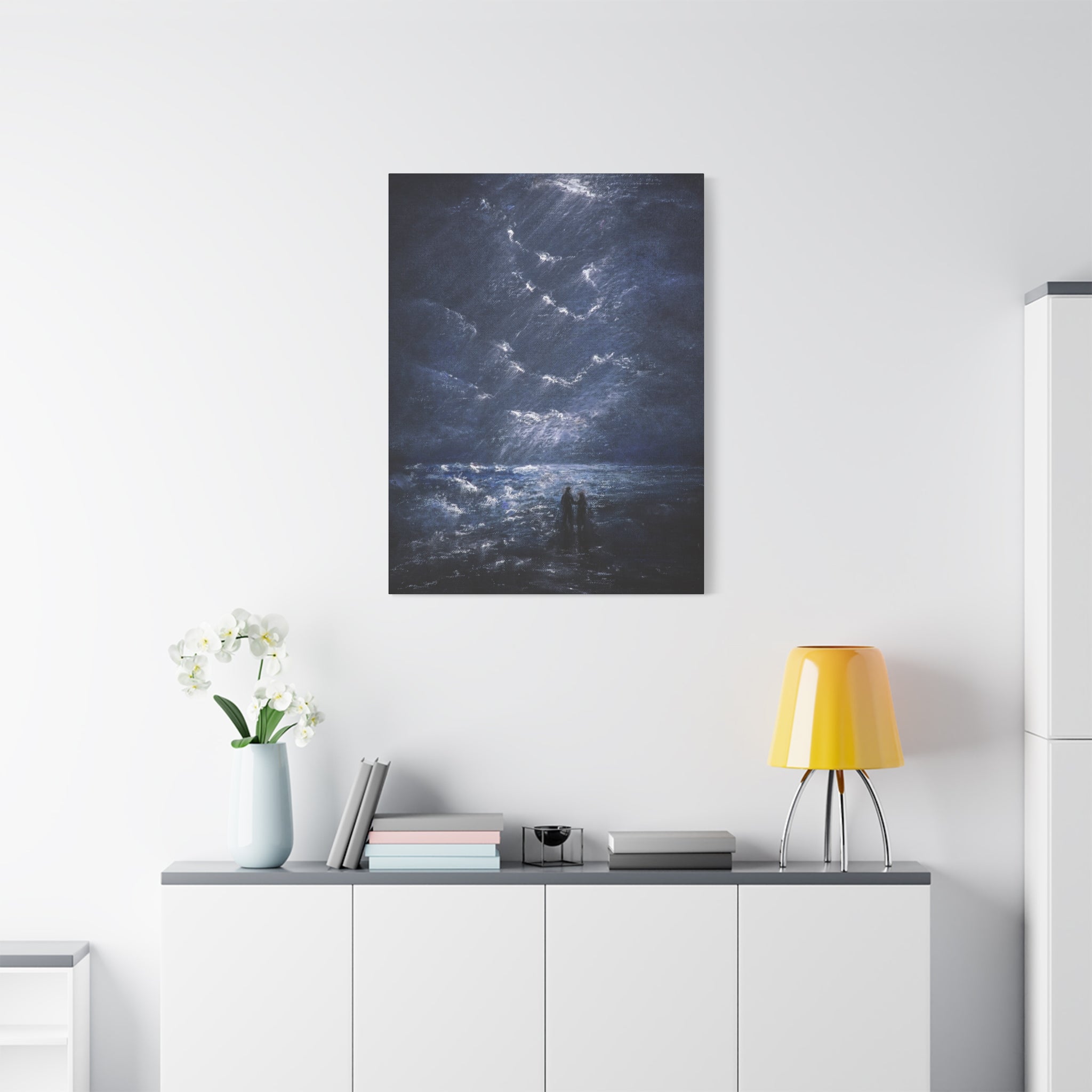 Couple on Shore at Night, Matte Stretched Wall Decor
