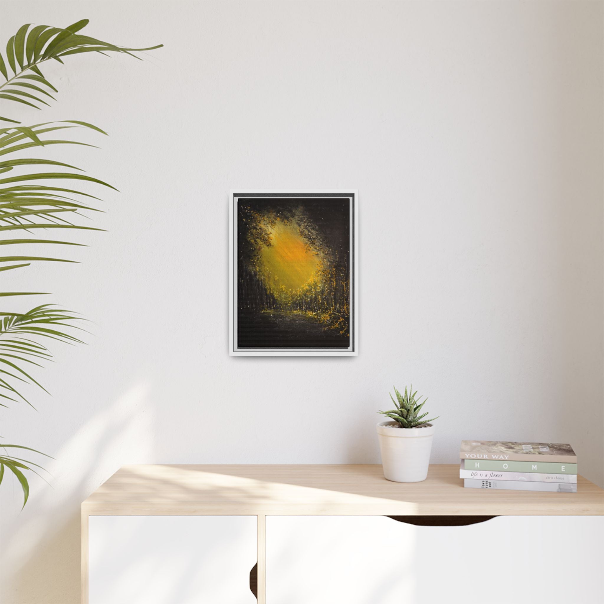 Framed Matte Canvas Wall Art — Golden Forest Glow
