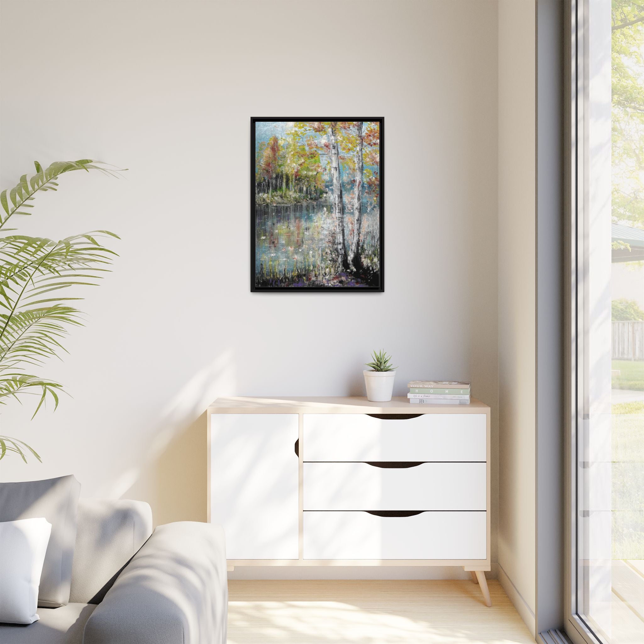 Framed Matte Canvas-Trees by the Lake