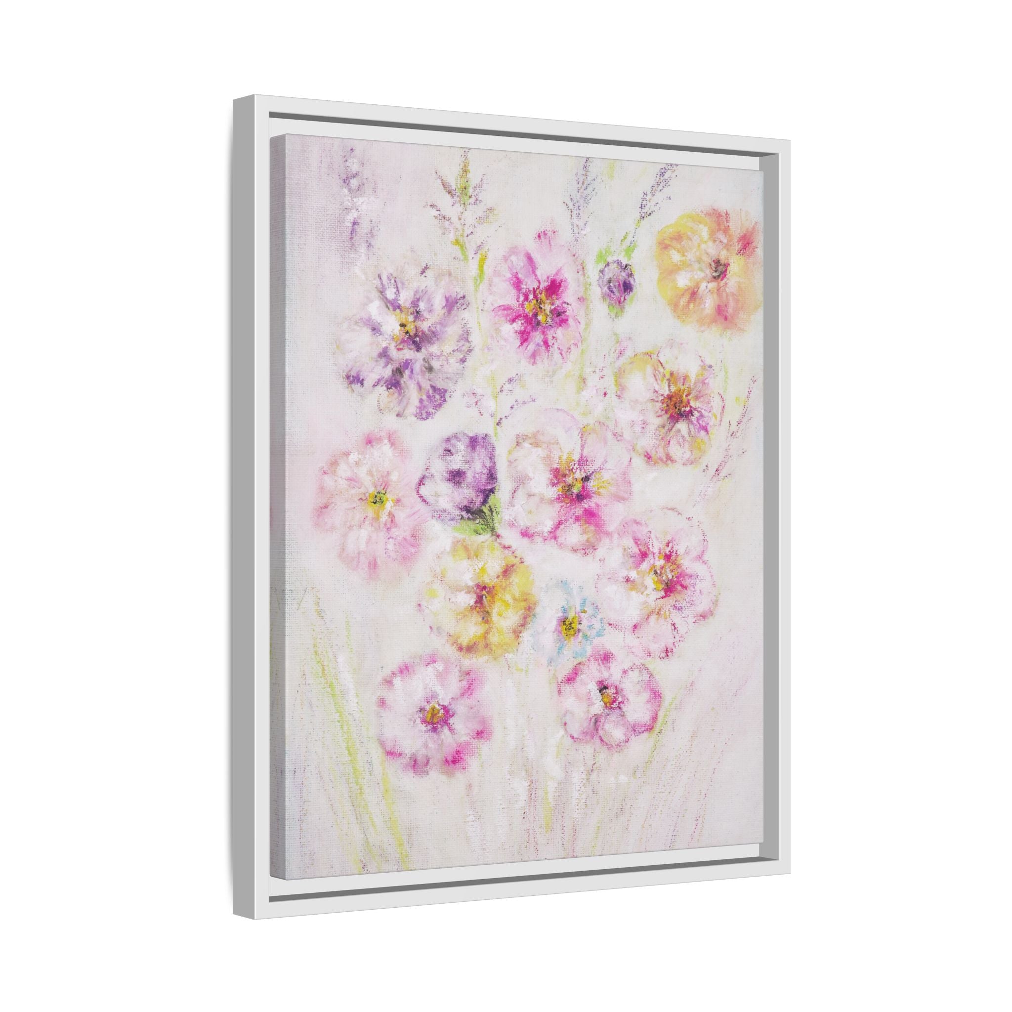 Framed Floral Canvas Print — Soft Pastel Bouquet Wall Art