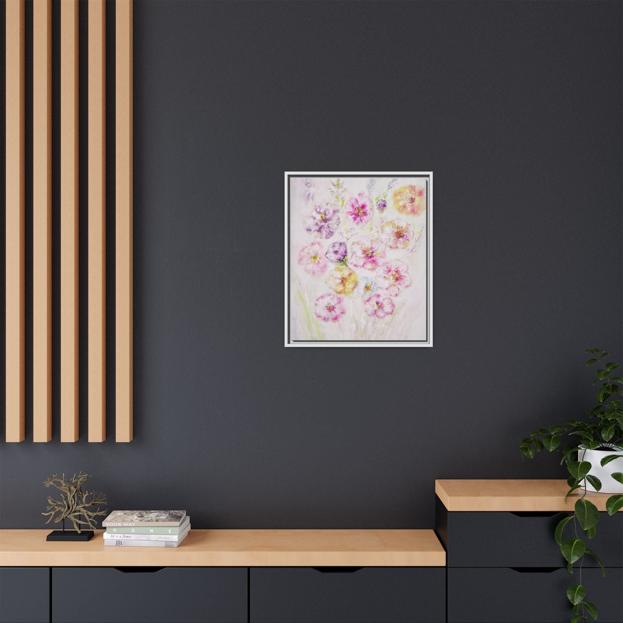 Framed Floral Canvas Print — Soft Pastel Bouquet Wall Art