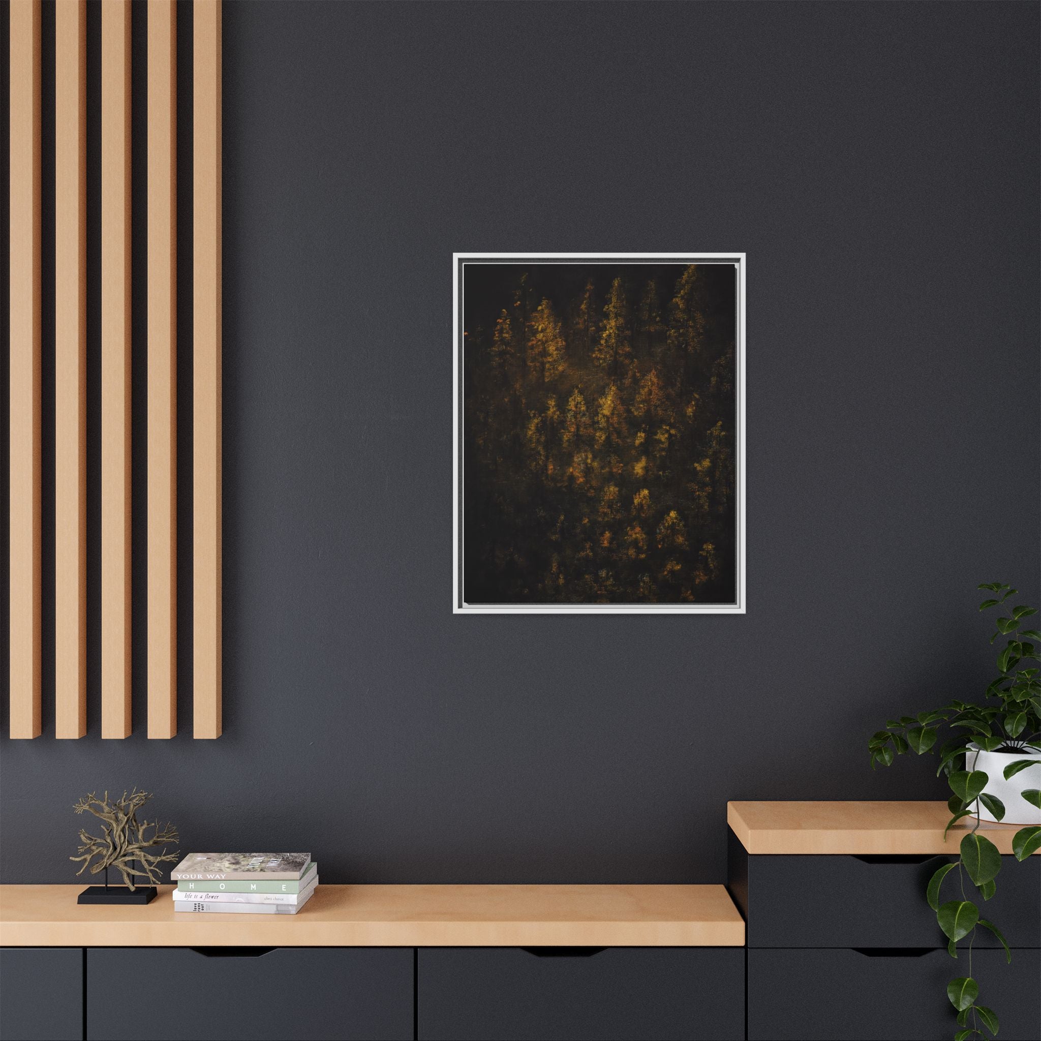 Framed Matte Canvas Forest Print — Golden Autumn Trees Wall Art
