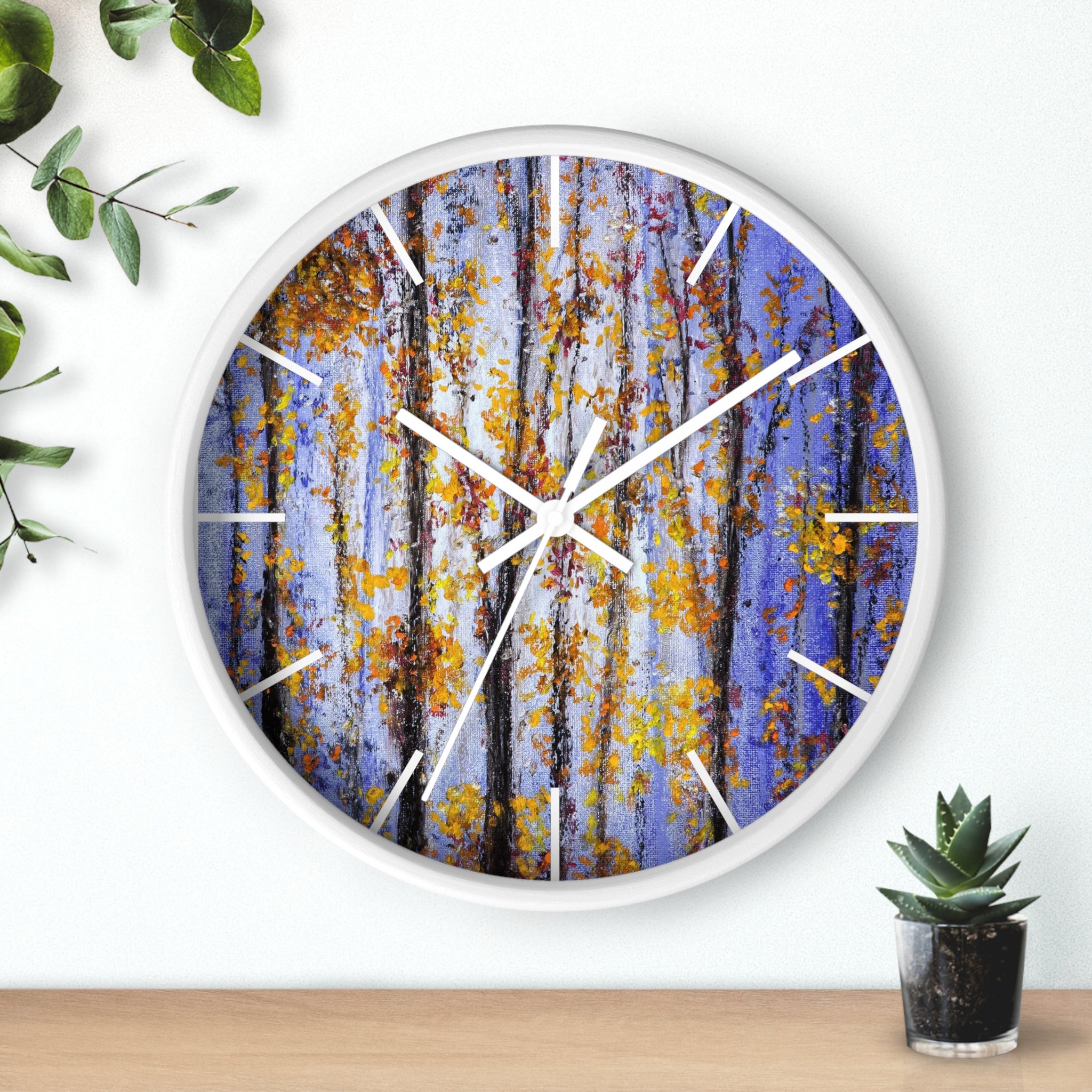 Autumn Aspen Wall Clock — Forest Birch Trees Fall Leaves Decorative Clock