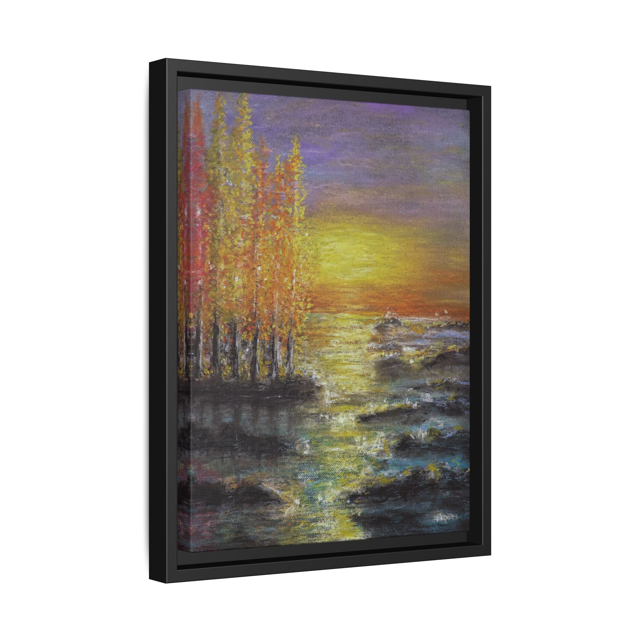 Tranquil Sunset Lake - Framed Matte Canvas Art Print