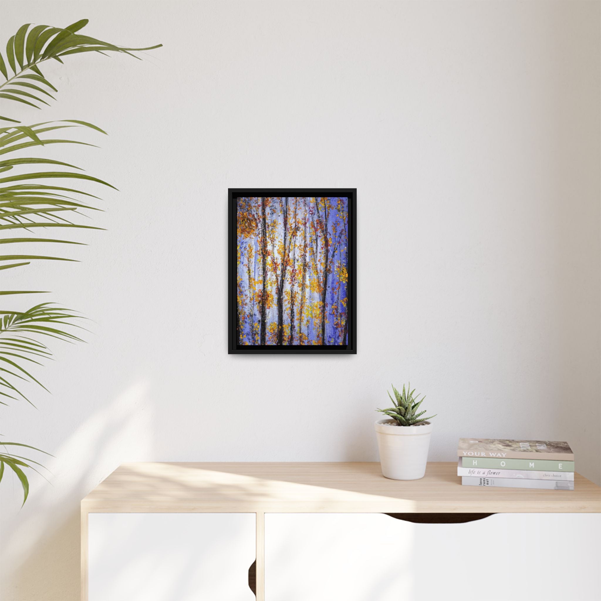 Framed Matte Canvas Art – Autumn Aspen Trees Wall Print
