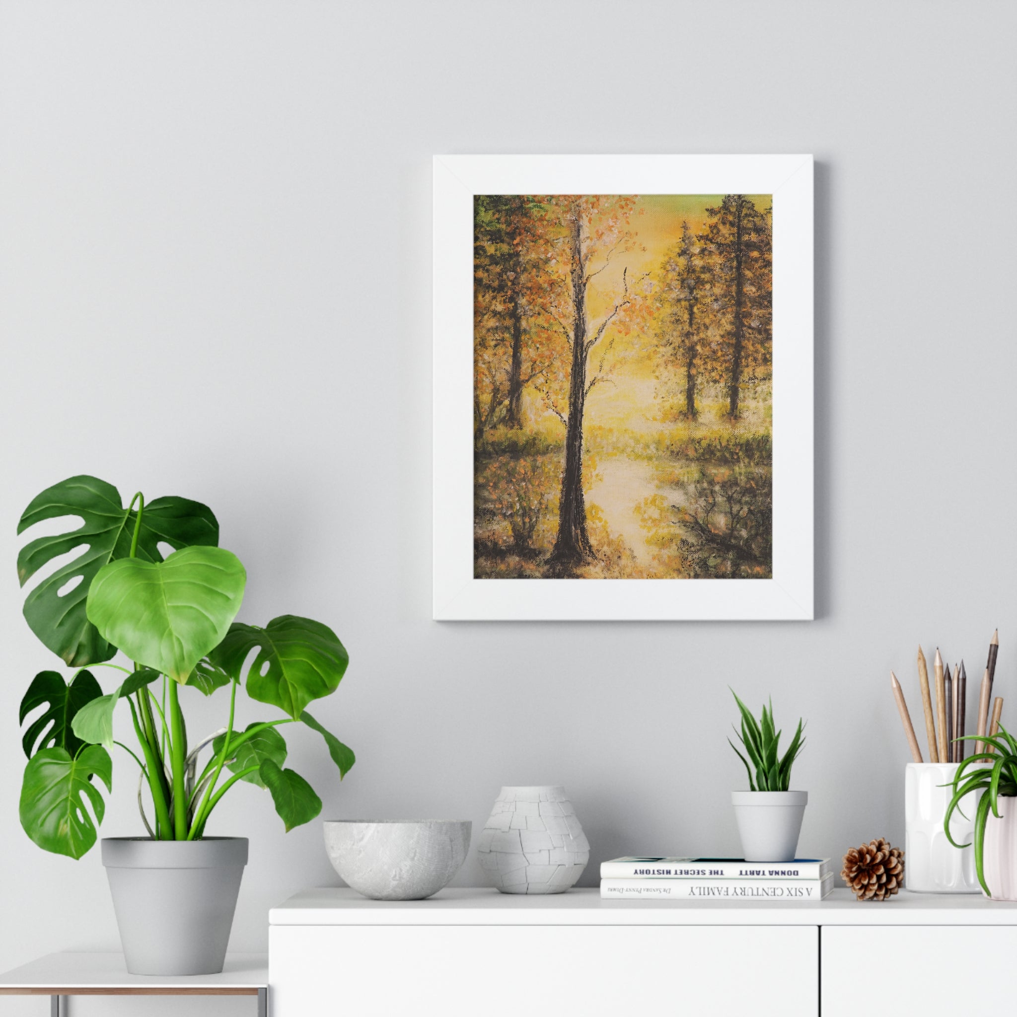 Framed Vertical Poster — Golden Forest Landscape Wall Art
