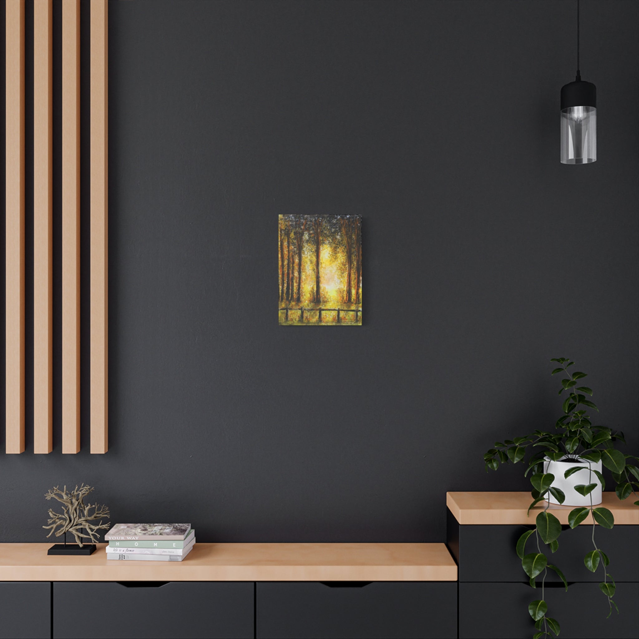 Sunlit Forest Matte Canvas Wall Art — Golden Trees Landscape