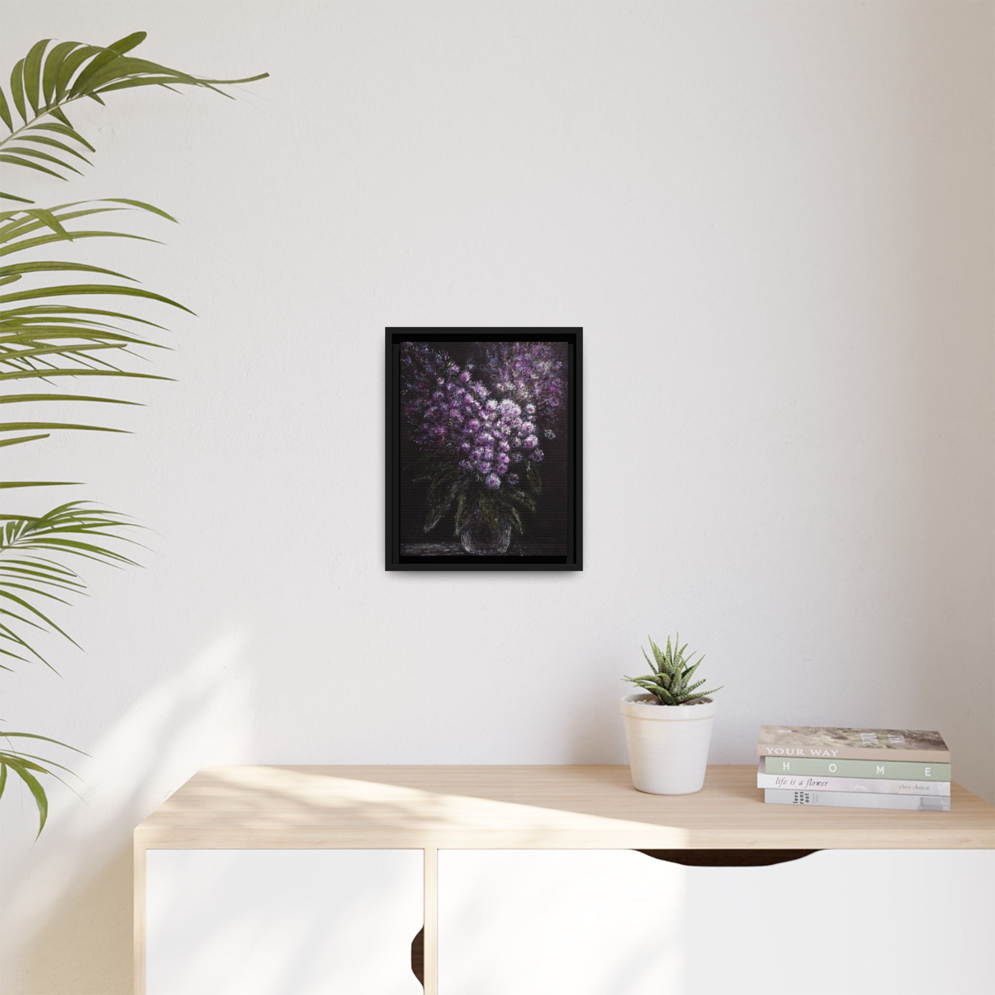 Framed Matte Canvas: Moody Purple Floral Bouquet Wall Art