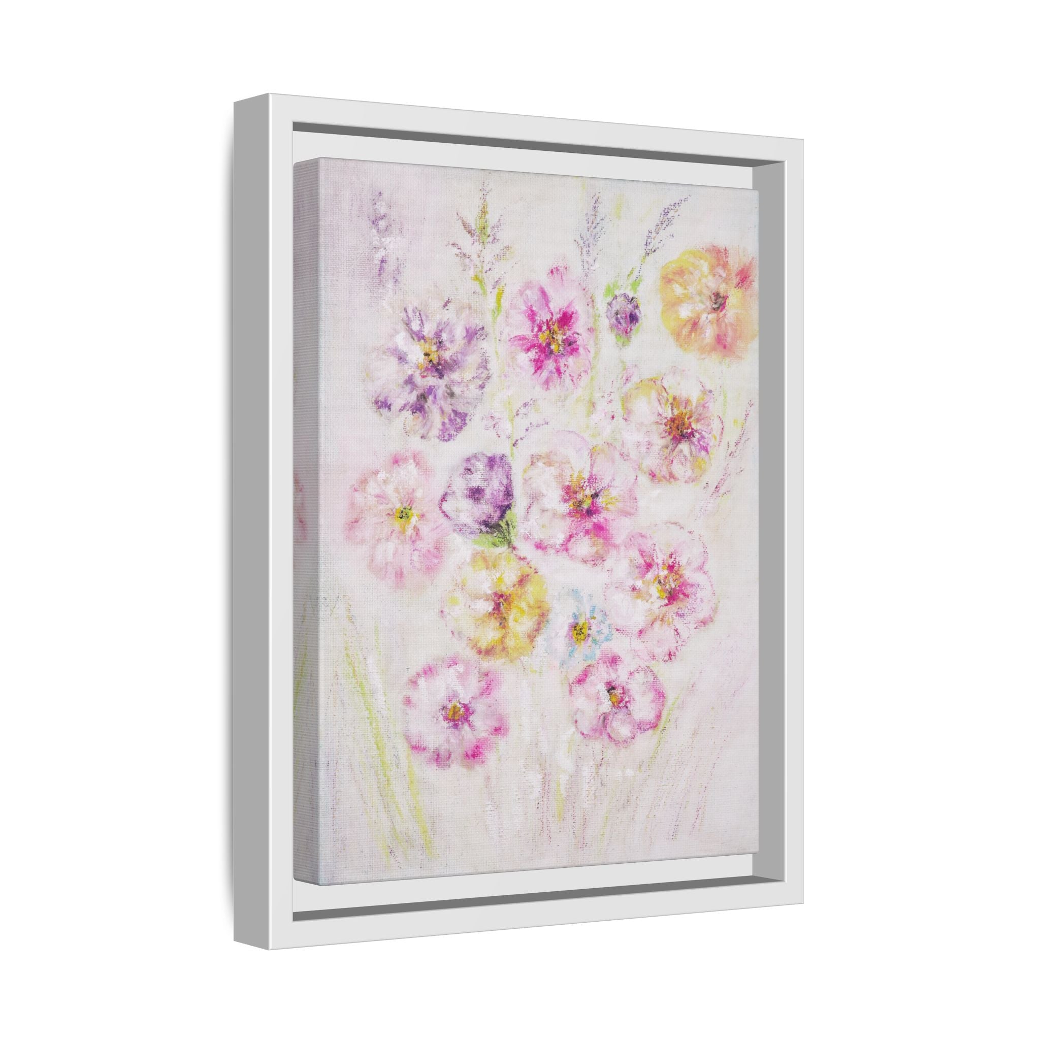 Framed Floral Canvas Print — Soft Pastel Bouquet Wall Art