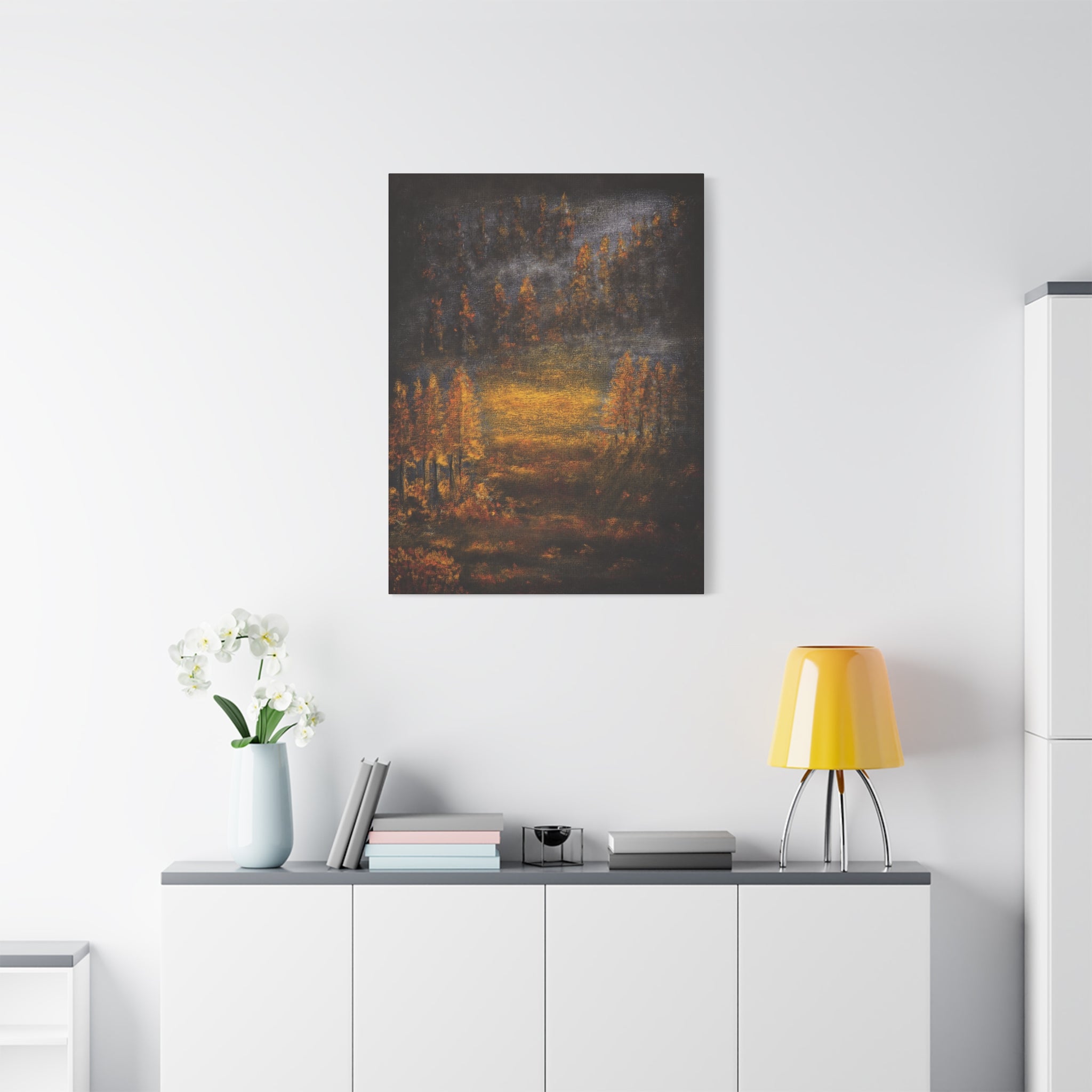 Autumn Mist Canvas Wall Art — Golden Forest Landscape, Matte Stretched Print