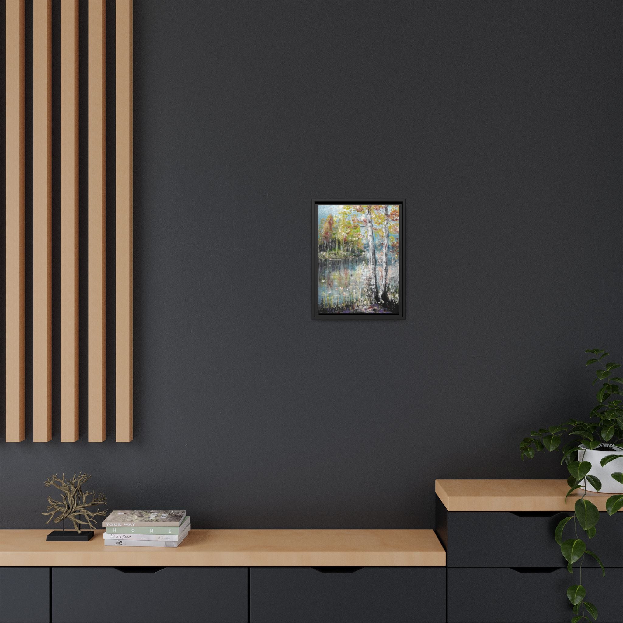 Framed Matte Canvas-Trees by the Lake