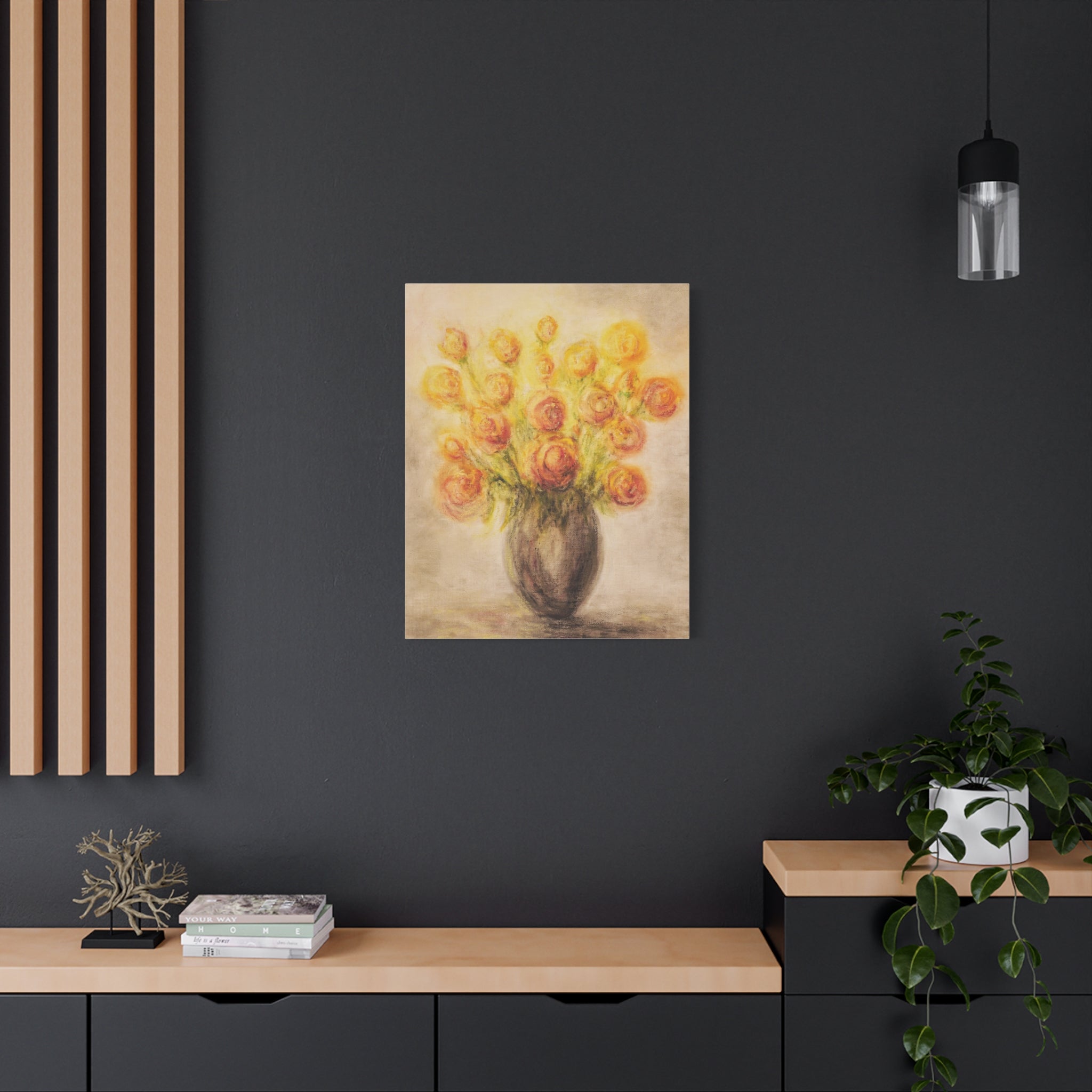 Matte Canvas Print - Golden Rose Bouquet Wall Art (Stretched 1.25")