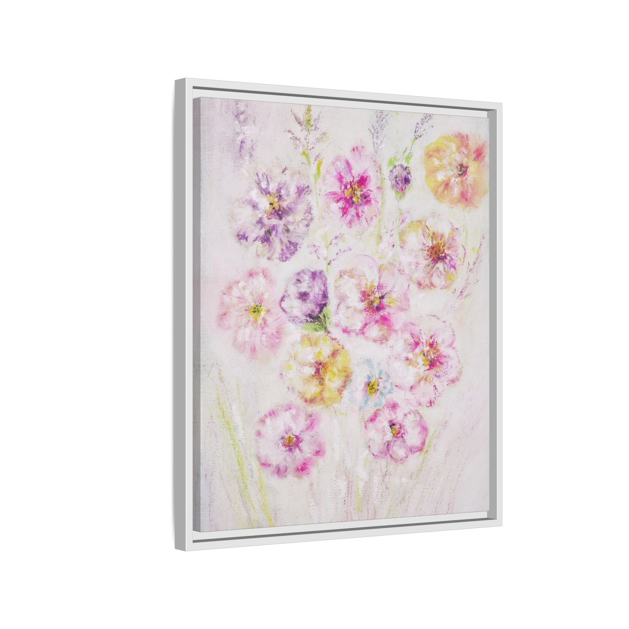 Framed Floral Canvas Print — Soft Pastel Bouquet Wall Art