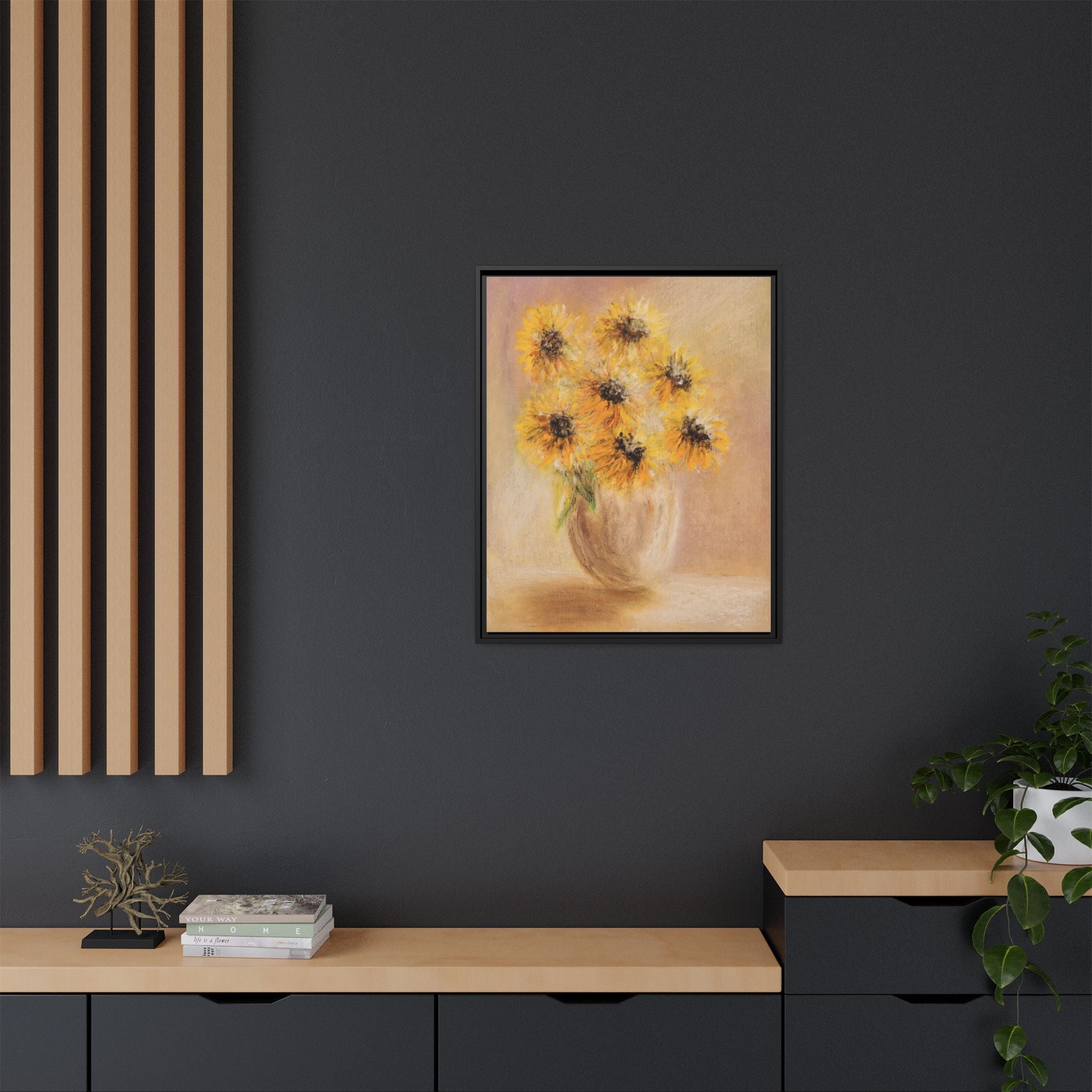 Framed Sunflower Vase — Matte Canvas Wall Art