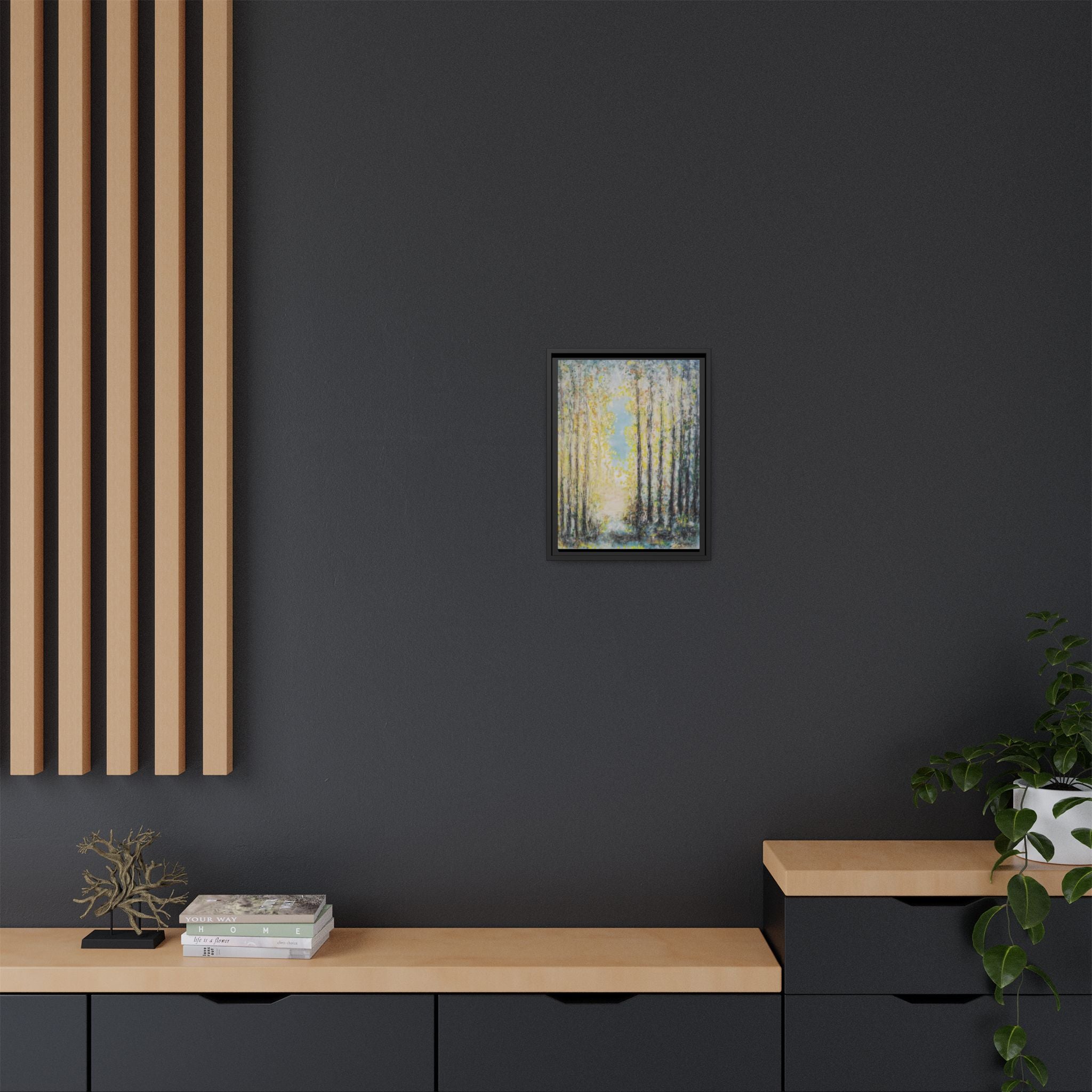 Framed Matte Canvas Print — Sunlit Forest Path Wall Art
