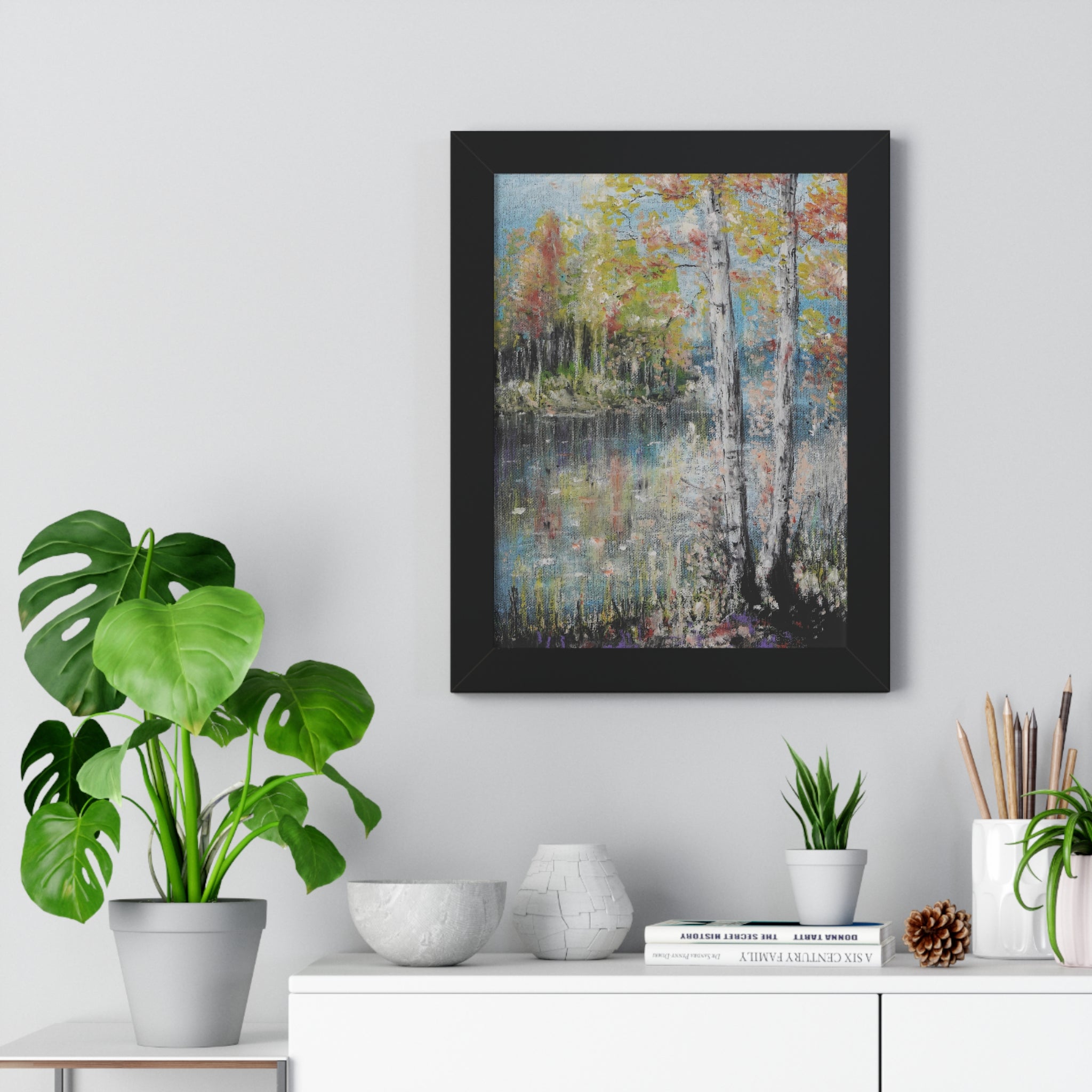 Framed Poster —Trees by the Lake Landscape Art Print