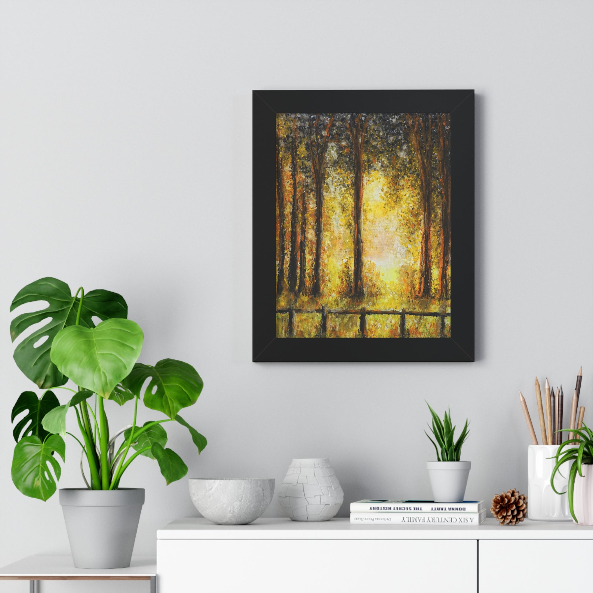 Framed Poster - Golden Forest Sunrise Art Print