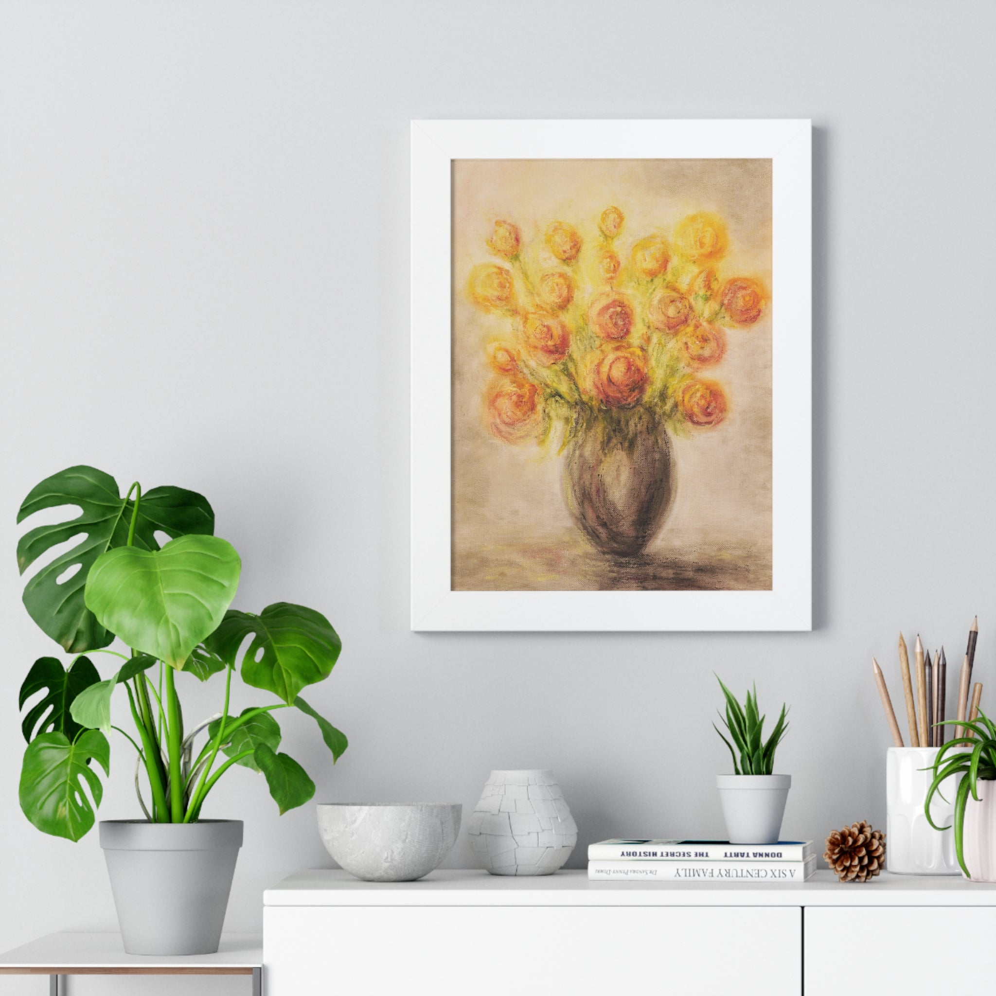 Framed Poster - Yellow Rose Bouquet Floral Art Print