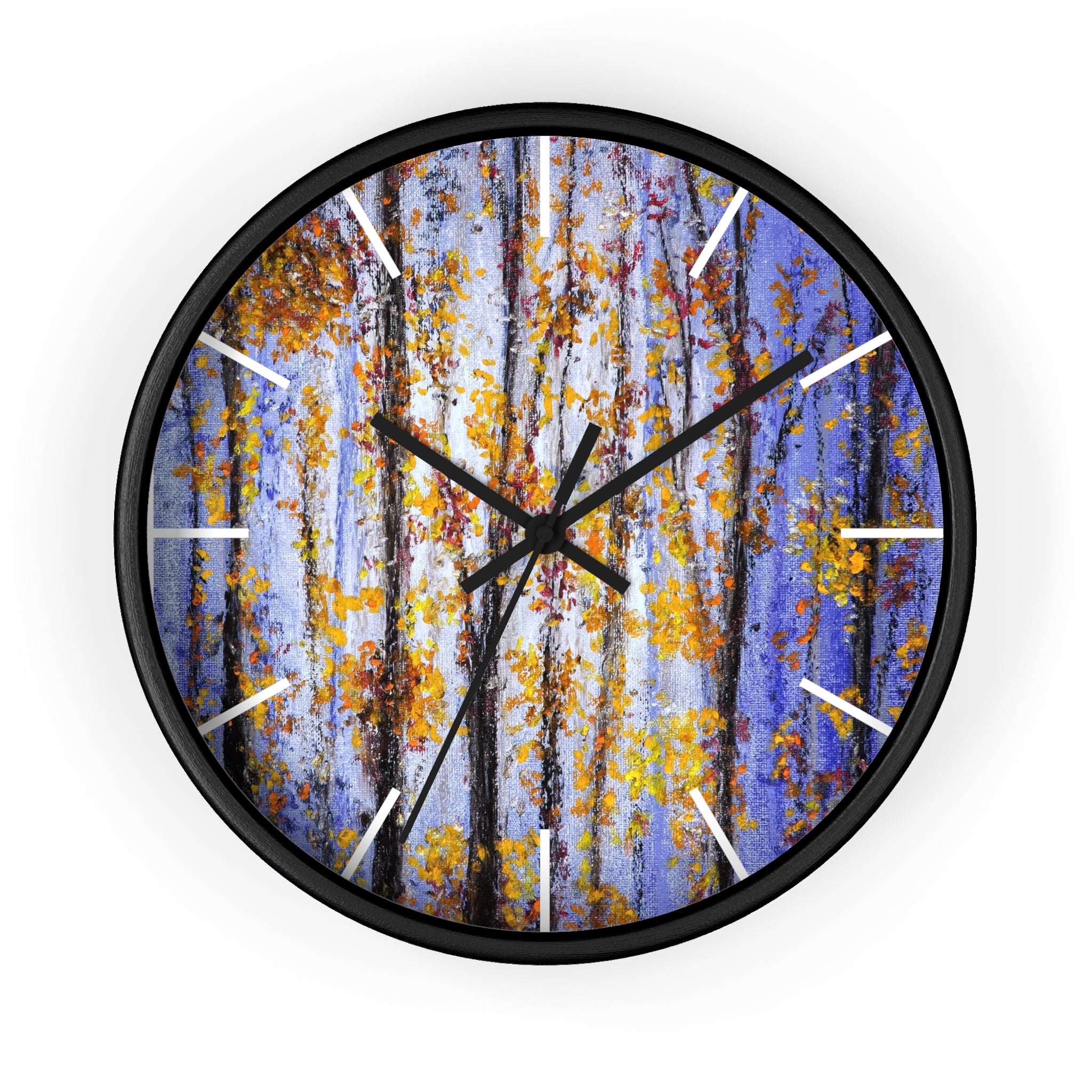 Autumn Aspen Wall Clock — Forest Birch Trees Fall Leaves Decorative Clock